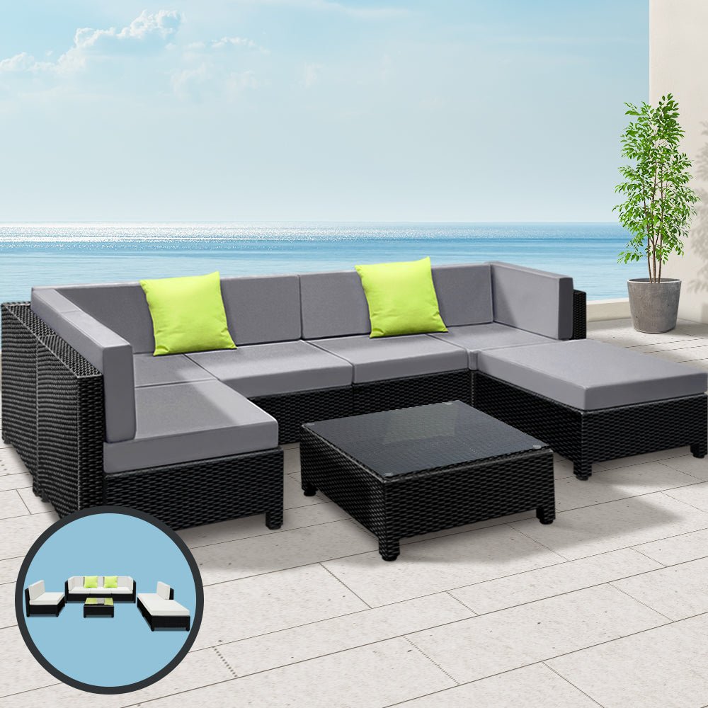 Premium Bondi 6-Piece Wicker Outdoor Lounge Set with Beige Cushion Covers - Water-Resistant Patio Furniture for Poolside, Garden & Backyard Relaxation
