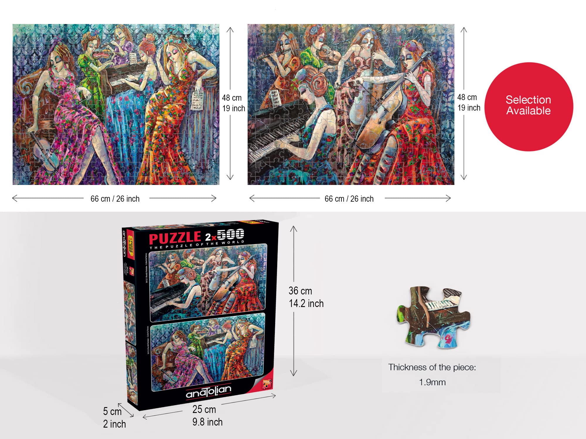 Anatolian Puzzle - Vibrant Colorful Notes 500 Piece Jigsaw Puzzle Set of 2 (#3612) | Perfect for Family Game Nights & Stress Relief Activities