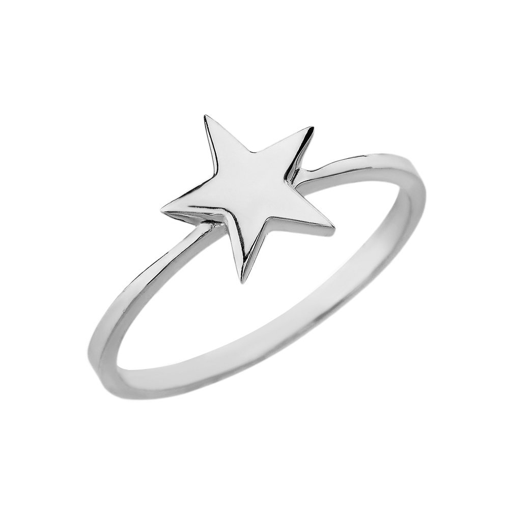 10K White Gold High Polish Stackable Star Ring - Elegant Layering Jewelry for Everyday Wear & Special Occasions