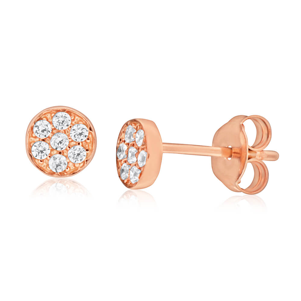 9ct Rose Gold Silver Filled Cubic Zirconia Round 5.5mm Stud Earrings for Women - Elegant Everyday Jewelry Gift for Birthday, Anniversary & Valentine's Day