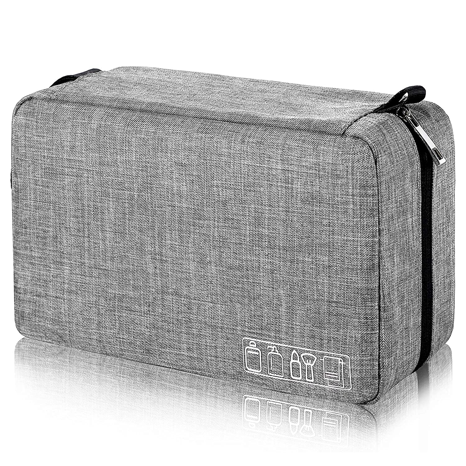 FASHOLIC Large Waterproof Makeup Bag for Women - Travel Cosmetic Organizer with Multiple Pockets, Portable Toiletry Storage Case (Grey) | Perfect for Travel, Gym, and Daily Beauty Essentials