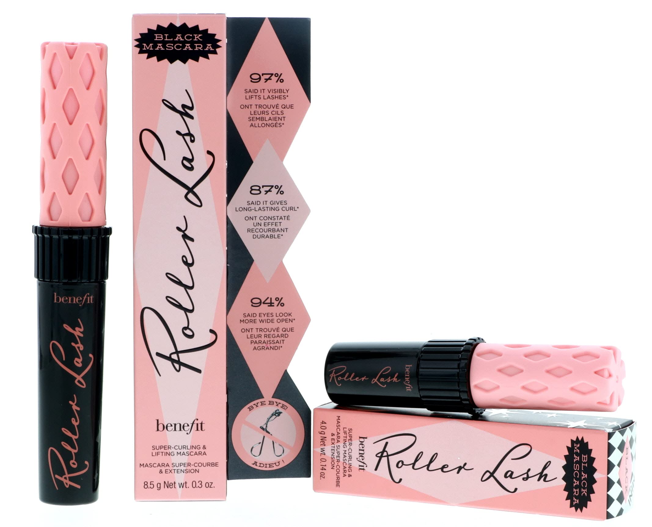 Benefit Cosmetics Roller Lash Mascara Full Size & Mini Travel Set - Volumizing & Lengthening Mascara Duo for Dramatic Lashes | Perfect for Everyday Wear & Travel
