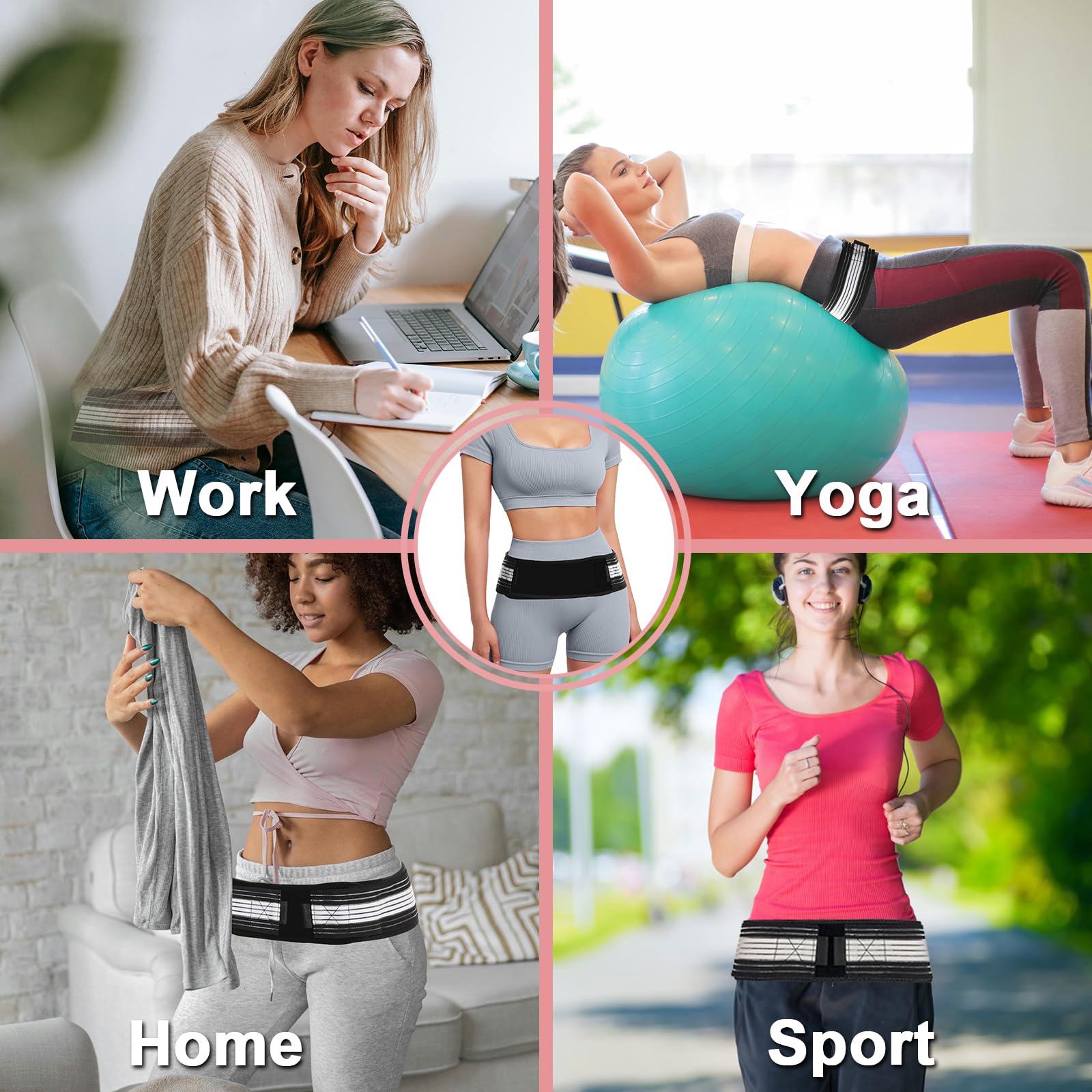Lightweight Adjustable Back Brace for Lower Back Pain Relief - Sacroiliac Belt for Women & Men, Sciatica Support, Lumbar Spine & Hip Pain Relief - Perfect for Office Work, Sports & Daily Activities (Medium Size)