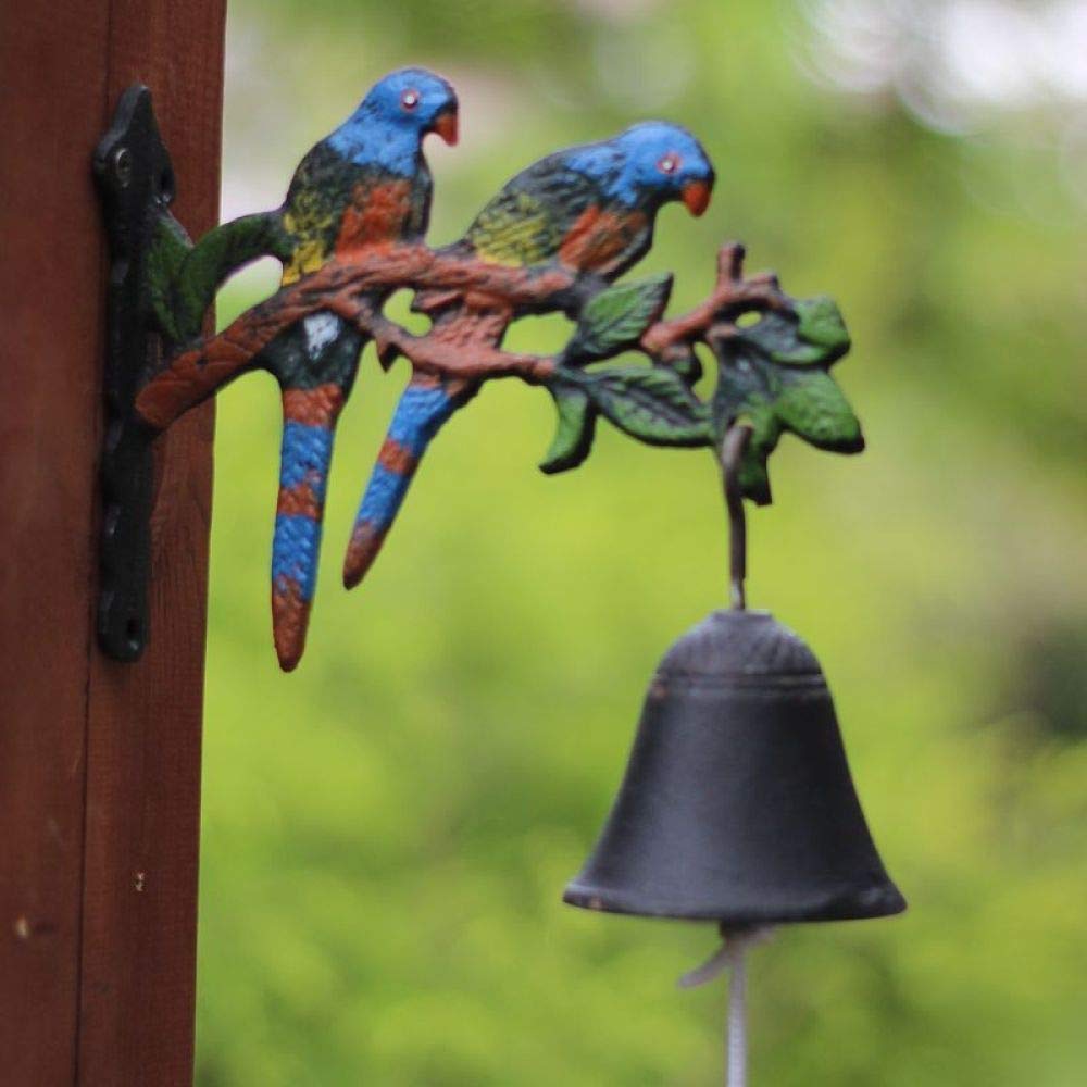 Hand-Painted Cast Iron African Parrot Bell with Pre-Drilled Holes - Durable Outdoor Decoration for Garden, Shed, Fence & Patio Decor