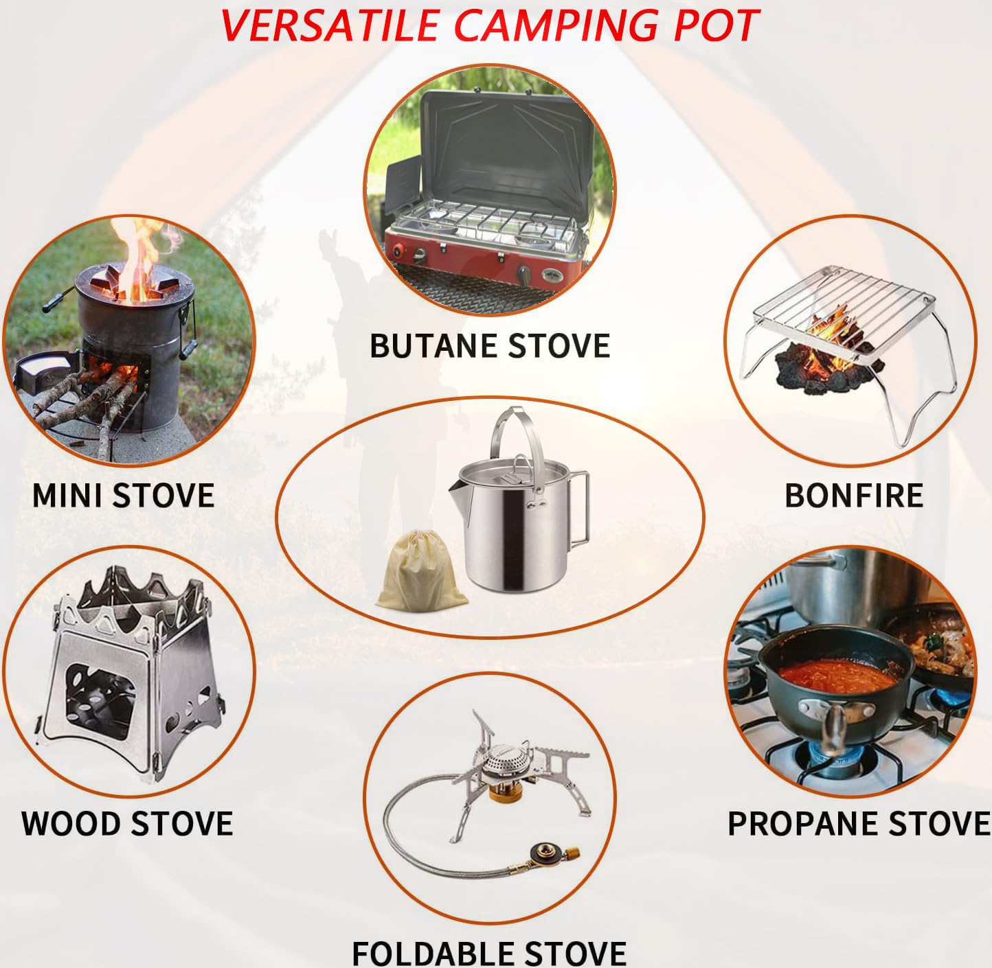 Portable 1.2L Camping Tea Kettle & Coffee Pot - Stainless Steel Outdoor Cooking Pot with Lid & Handle for Backpacking, Hiking, Picnics - Perfect for Boiling Water & Brewing Coffee in the Wilderness