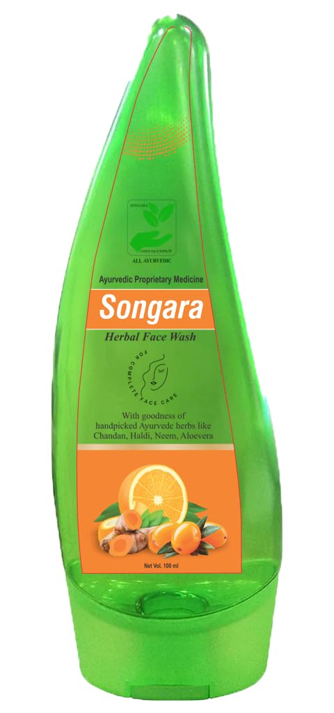 Songara Ayurvedic Herbal Face Wash with Sandalwood & Aloe Vera | Turmeric Infused Daily Cleanser for All Skin Types | Paraben-Free, Alcohol-Free (100ml) | Gentle Cleansing for Acne-Prone & Sensitive Skin | Perfect for Morning & Night Skincare Routine