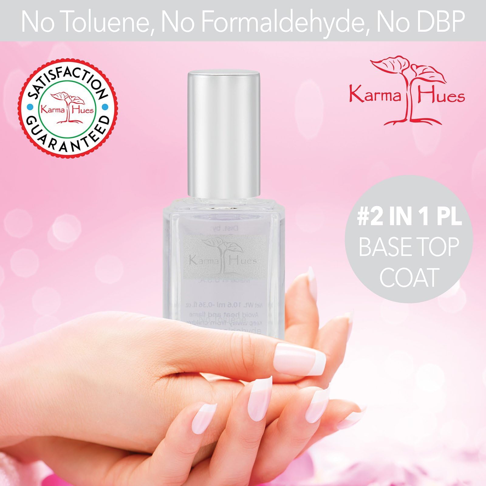 Karma Organic 2-in-1 Base Coat & Top Coat - Clear Nail Polish for Dip Powder & Polygel, Long Lasting Nail Enamel Strengthener (0.43 fl oz) - Perfect for Salon & Home Manicures