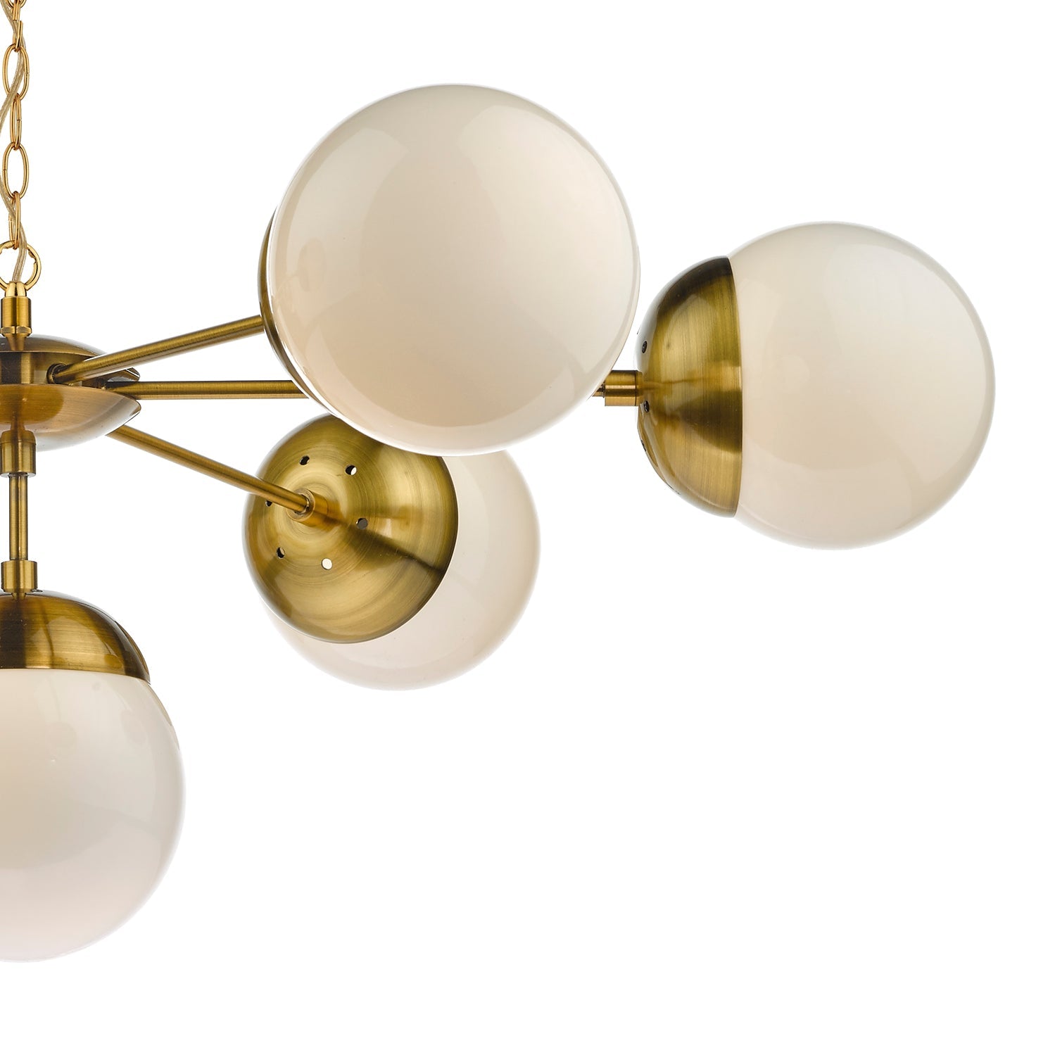 7Lt Bombazine Ceiling Light Fixture in Natural Brass & White Opal Glass - Perfect for Living Room, Bedroom, and Dining Room Lighting