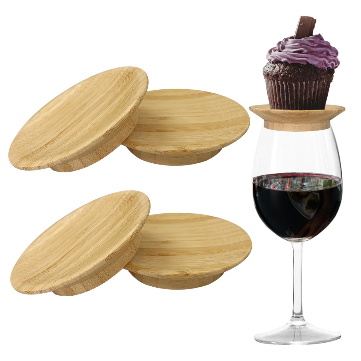 4 Pcs Reusable Bamboo Wine Glass Charcuterie Toppers - Eco-Friendly Coasters & Plates for Wine, Cheese & Charcuterie Boards - Perfect for Parties, Restaurants & Bars Accessories (Ideal for Entertaining, Wine Tasting & Charcuterie Displays)