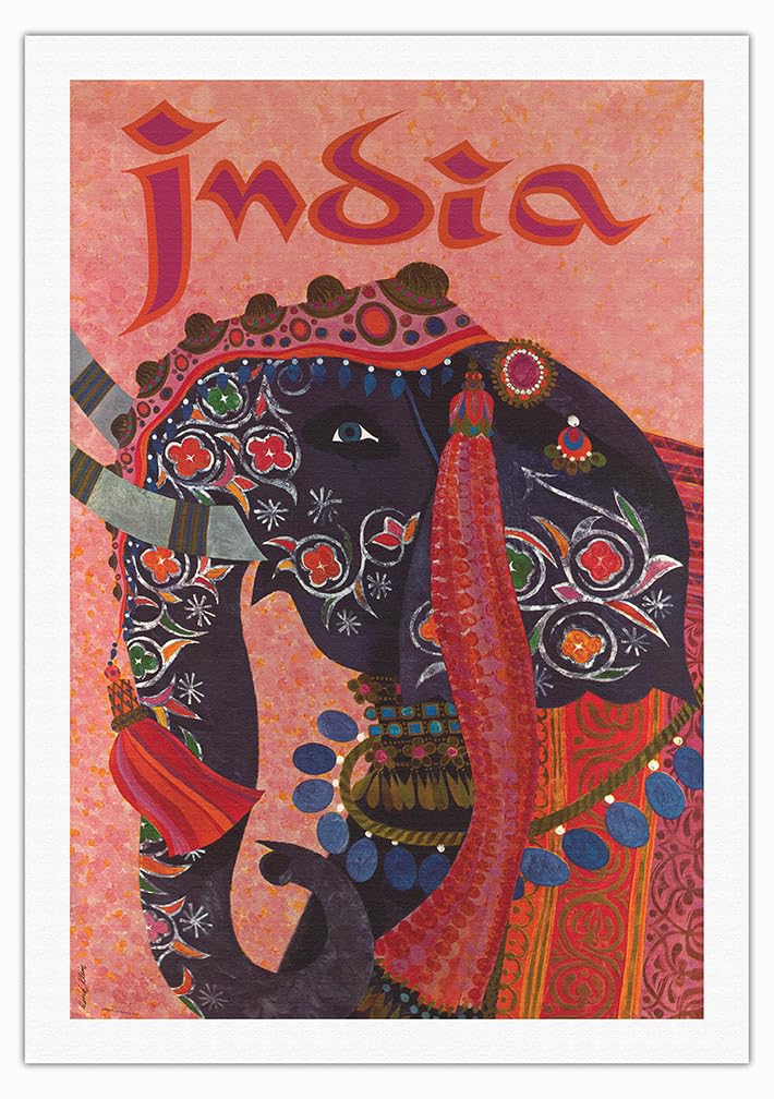 Vintage India Travel Poster - Adorned Elephant Art Print by David Klein 1960 | 27x40 Inch Rolled Canvas Wall Decor | Perfect for Home, Office & Boho Decor