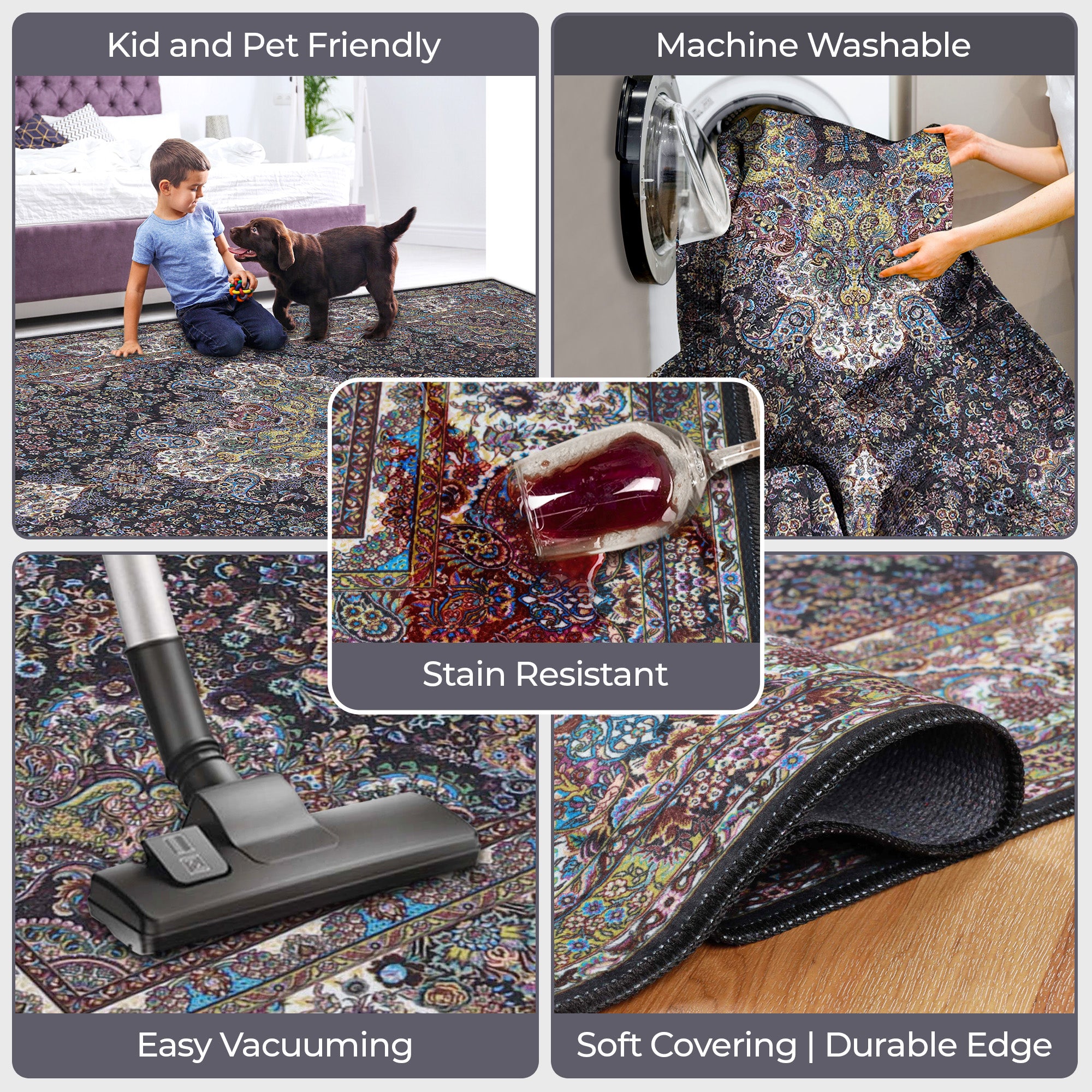 Flamingo Medallion Machine Washable Indoor Area Rug - Non-Slip Soft Living Room Carpet Runner for Bedroom, Hallway & Entryway Decor