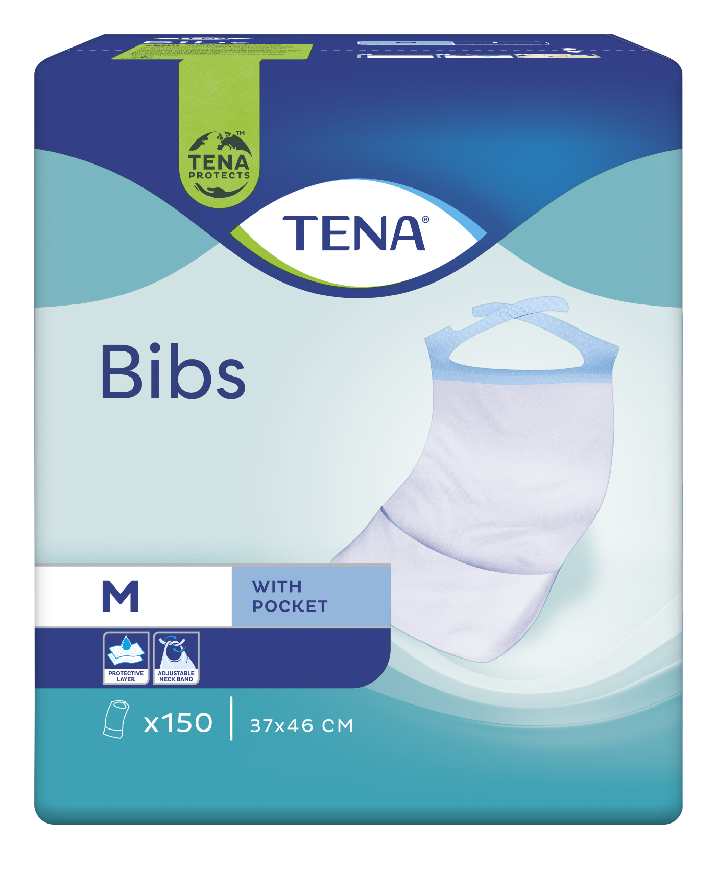 TENA Disposable Bibs for Adults - Soft & Absorbent Bibs for Mealtime, Elderly Care & Daily Use - Pack of 50