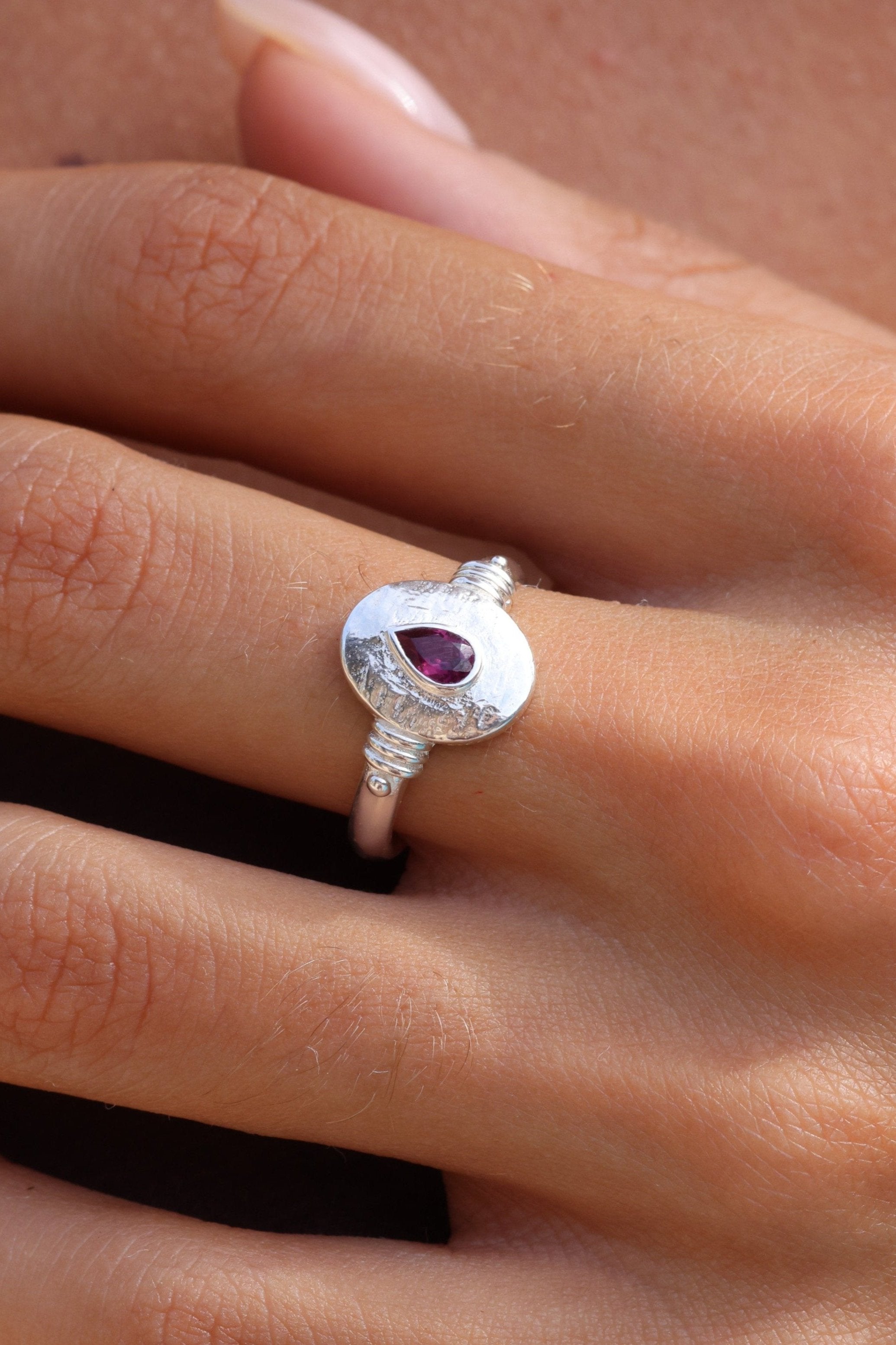 Esme Rhodolite Silver Ring for Women - Elegant Sterling Silver Gemstone Jewelry for Everyday Wear & Special Occasions