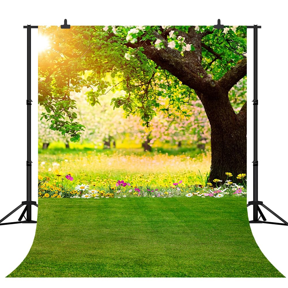 5x7FT Easter Photography Backdrop - Spring Green Tree Sunny Flower Grass Vinyl Background for Newborn Baby, Kids, Children, Boys, Girls & Adult Portrait Photos | Perfect for Easter Photo Shoots, Birthday Parties & Family Portraits