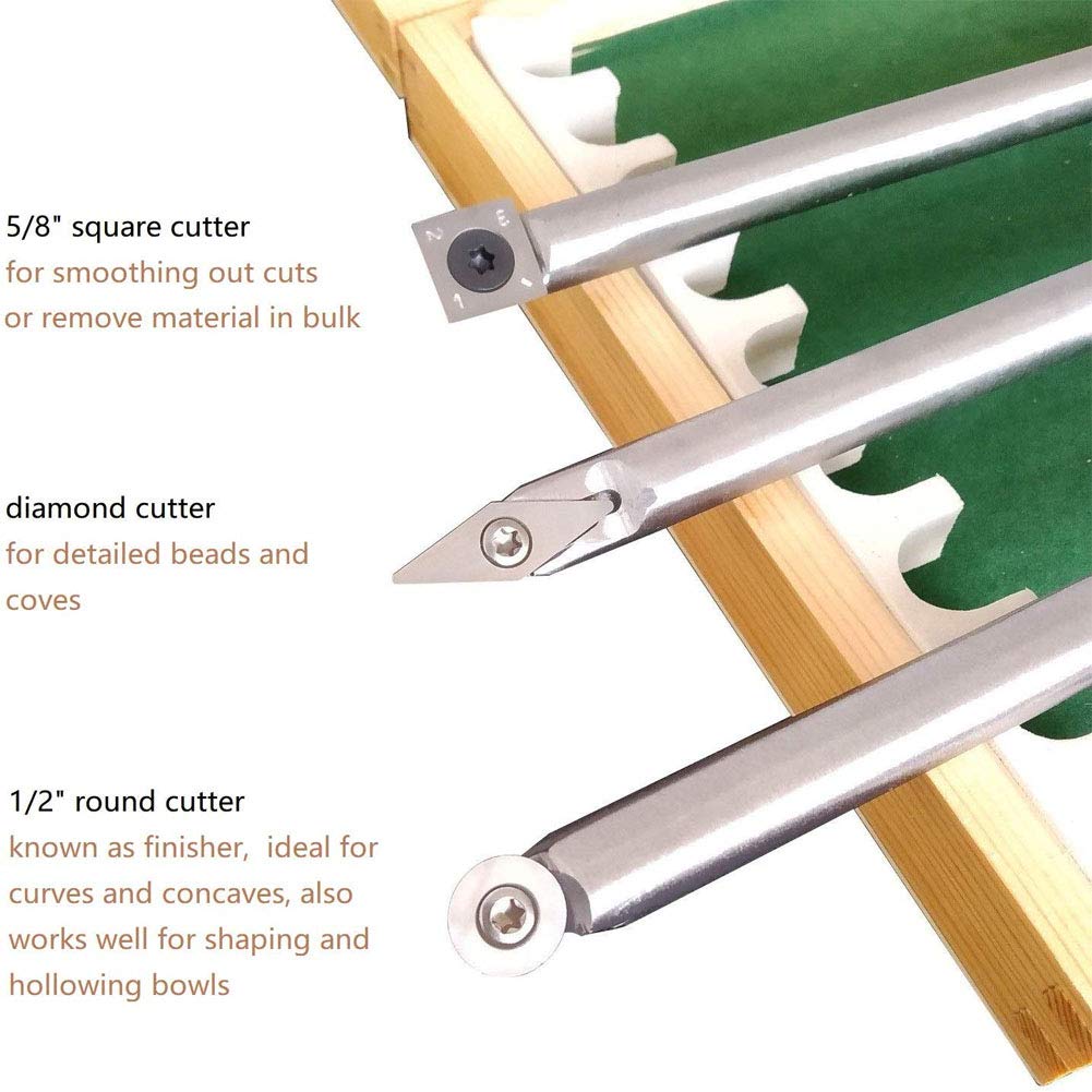 Premium Woodturning Lathe Tool Set - 3PCS Replaceable Carbide Parting Tools with Wooden Storage Box (Round & Square Tips) - Perfect for Woodworking, DIY Projects & Professional Carpenters - Ideal for Bowl Turning, Spindle Work & Detailed Wood Crafts