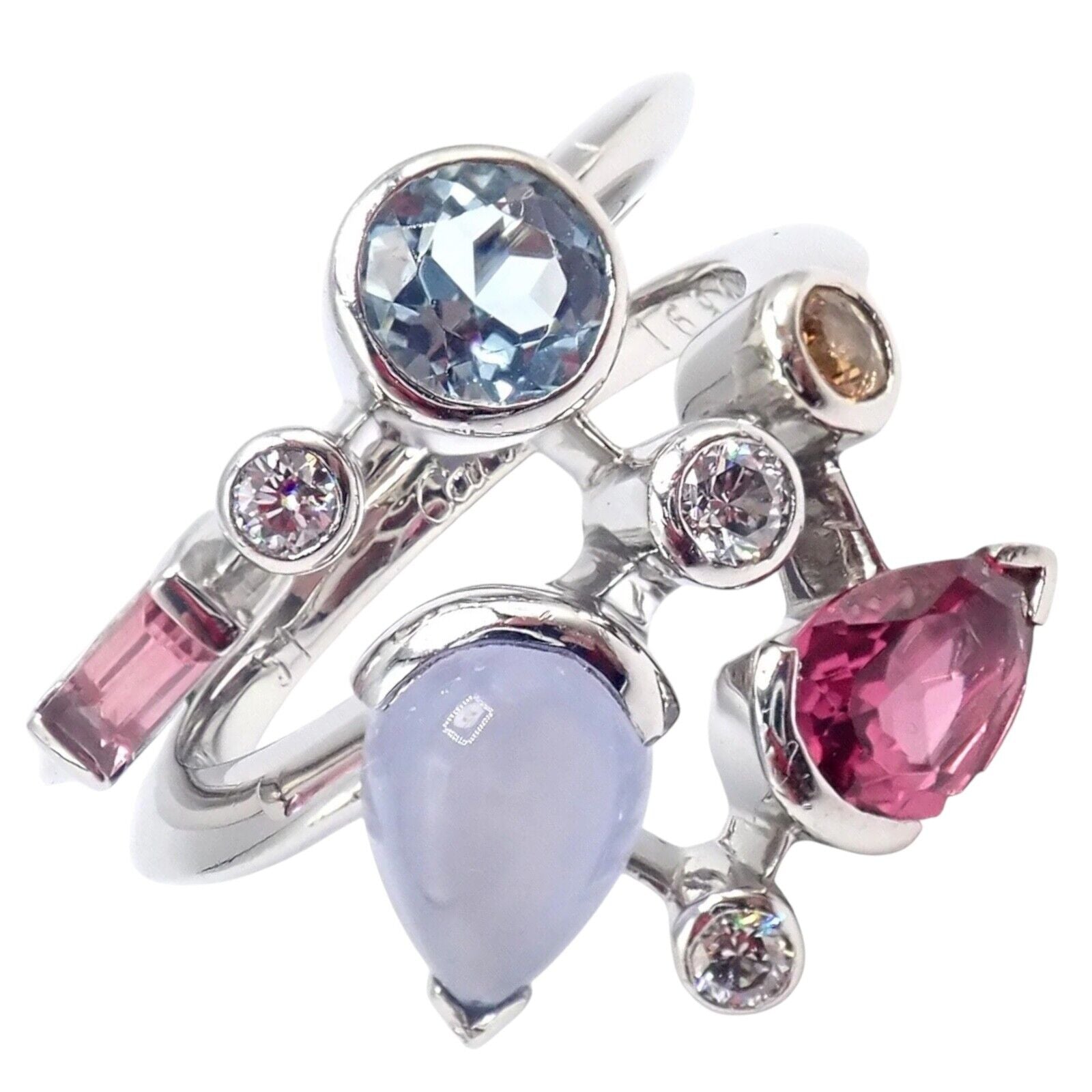 Authentic Cartier Meli Melo Platinum Ring with Chalcedony, Tourmaline, Garnet & Diamonds - Elegant Jewelry for Weddings, Anniversaries & Special Occasions