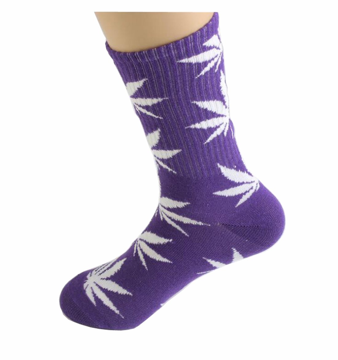 Huga Fang 4 Pairs Marijuana Leaf Print Cotton Crew Socks for Men & Women - Breathable Athletic Sports Socks for Running, Gym, Casual Wear & Festival Outfits