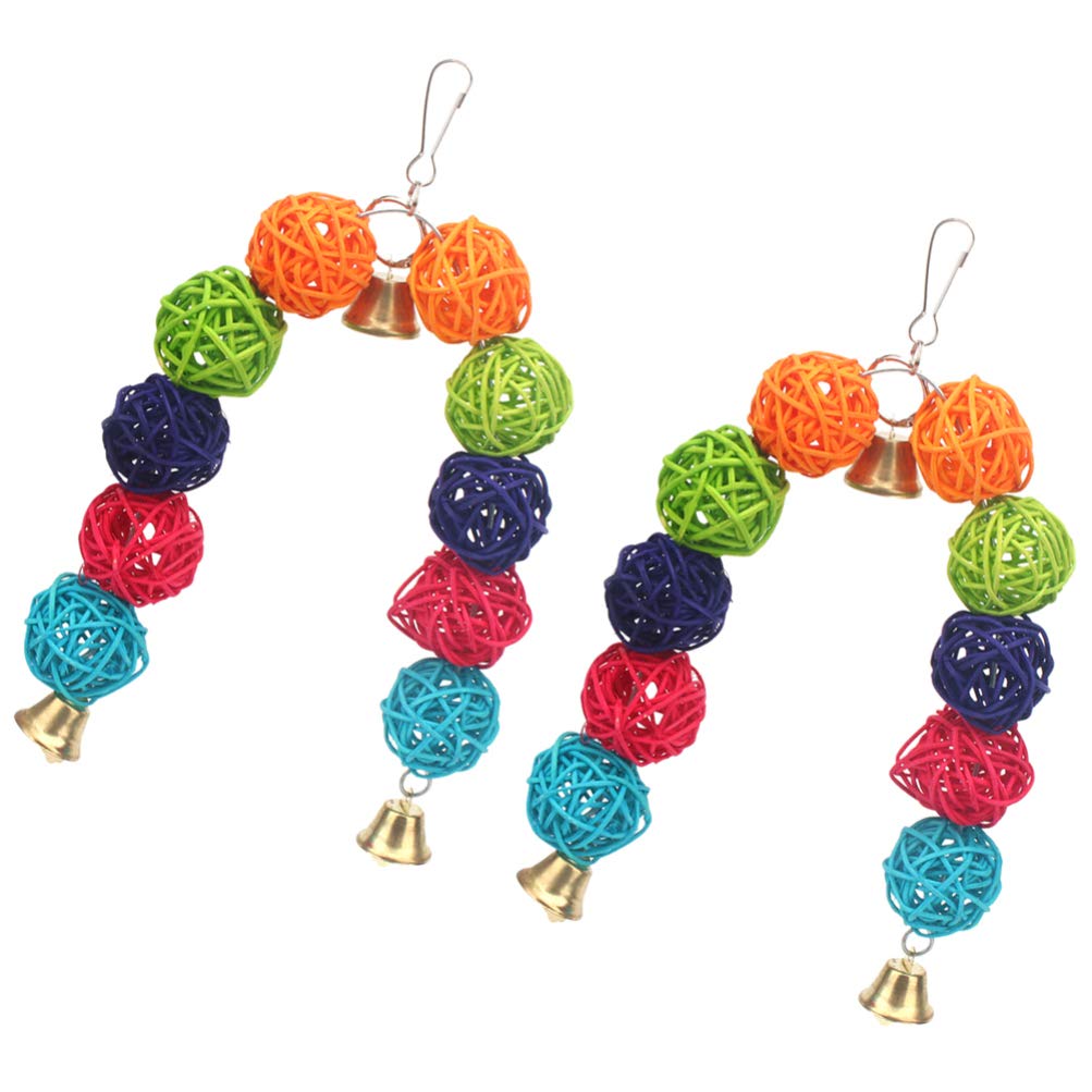 Balacoo 2-Pack Parrot Chew Toys with Bell - Natural Rattan Bird Chewing Balls for Parrots, Budgies & Parakeets - Fun Interactive Pet Bird Toys for Cage Play & Mental Stimulation