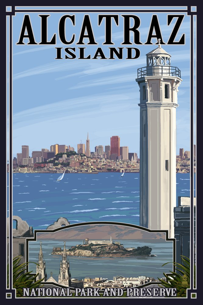 San Francisco California Alcatraz Island Cityscape Wall Art - 24x36 Signed Print Master Art Poster for Home & Office Decor | Vintage Travel Poster, Gift for Travel Lovers