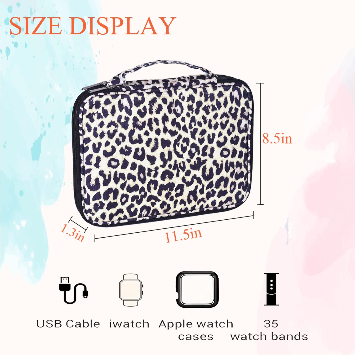 Leopard Print Watch Band Storage Case & Organizer - Holds 35 Watch Straps & Accessories | Perfect for Travel, Collection Display & Watch Enthusiasts