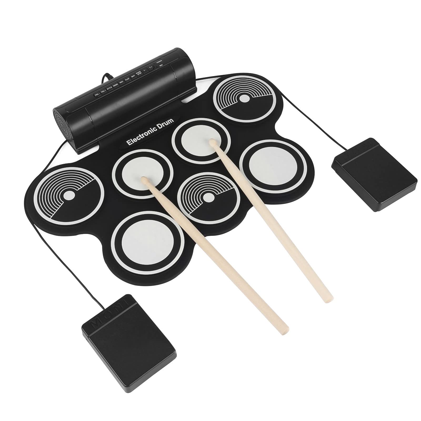 Delarsy Electronic Drum Set - Foldable Silicone Hand Roll Practice Pad Kit with Drum Pedals & Sticks | Portable Drum Kit for Home Practice, Studio Recording & Live Performances