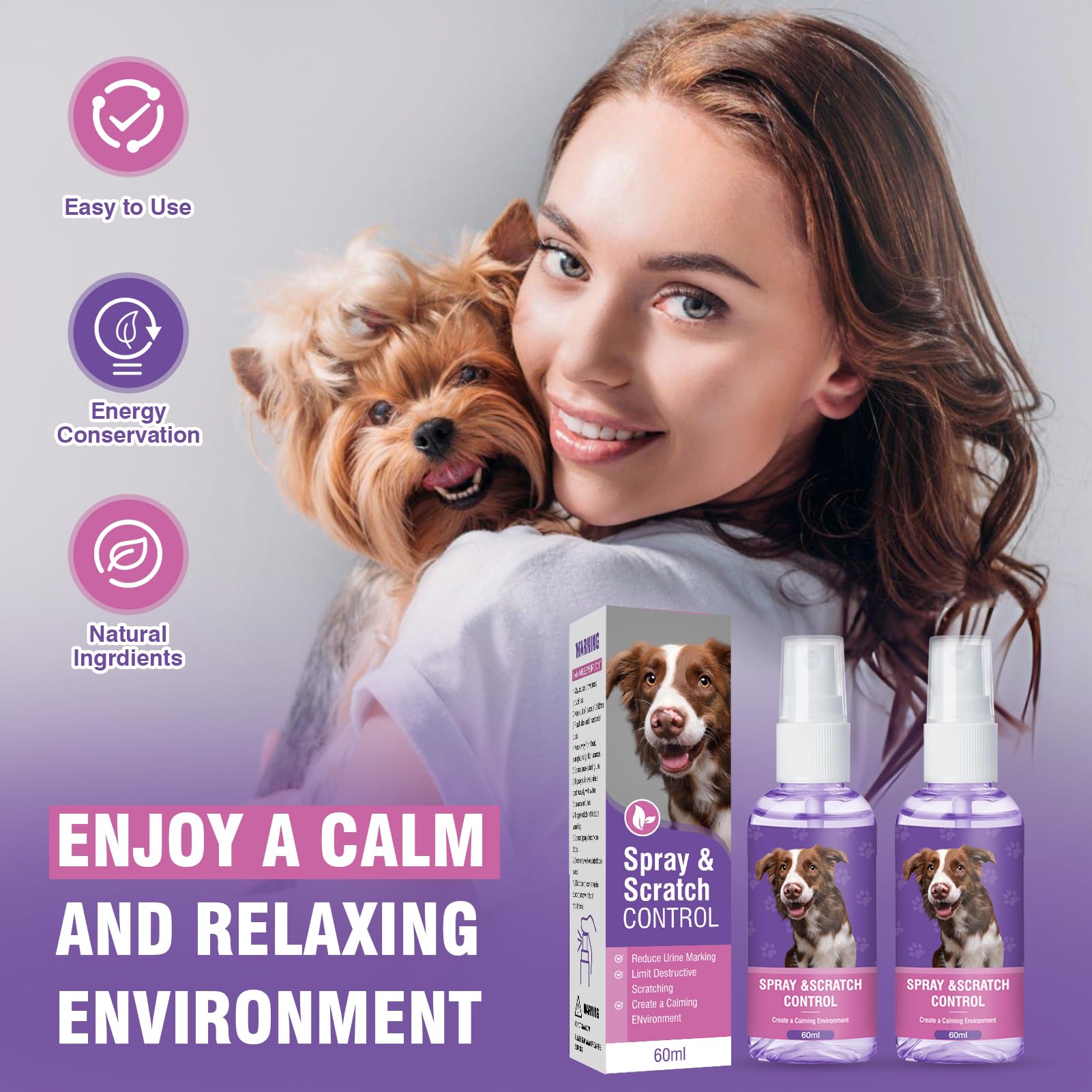 **Calming Spray for Dogs - 2 Pack Dog Anxiety Relief with Pheromones, Stress & Fear Relief for Puppies & Adult Dogs - Odorless Relaxing Spray for Travel, Vet Visits, Fireworks & New Environments**
