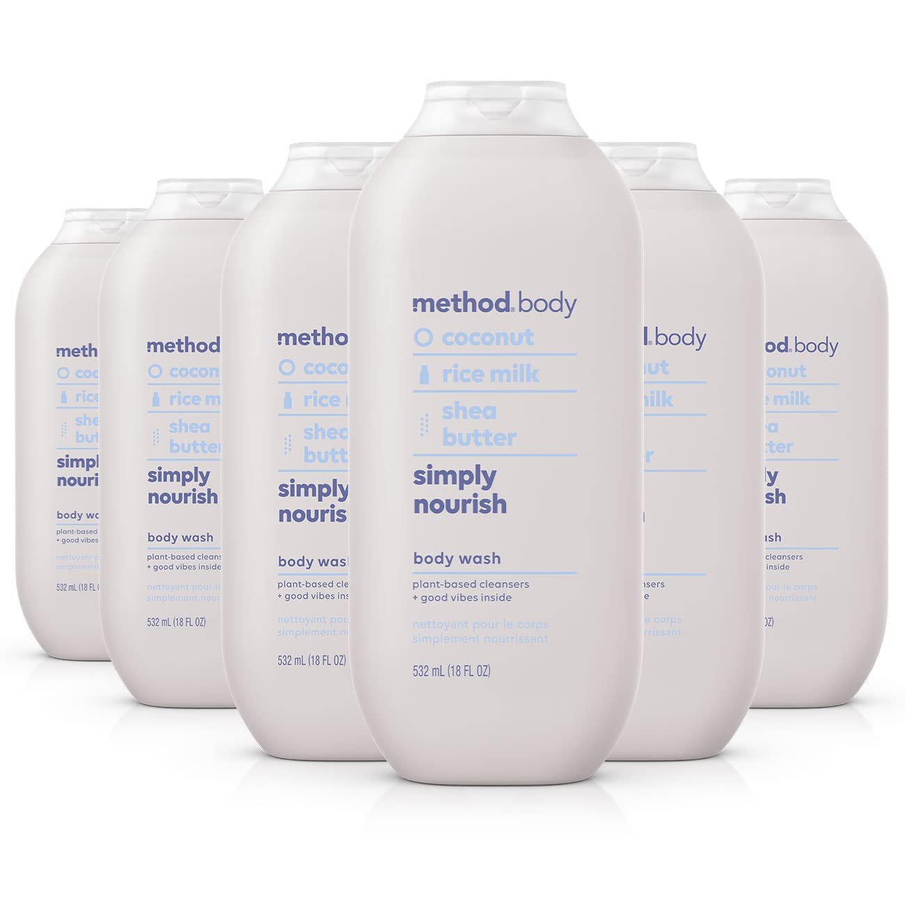 Method Simply Nourish Body Wash - Paraben Free, Phthalate Free, 18 oz (Pack of 6) - Hydrating Shower Gel for Dry Skin, Daily Moisturizing Cleanser for Men & Women - Perfect for Home, Gym, Travel