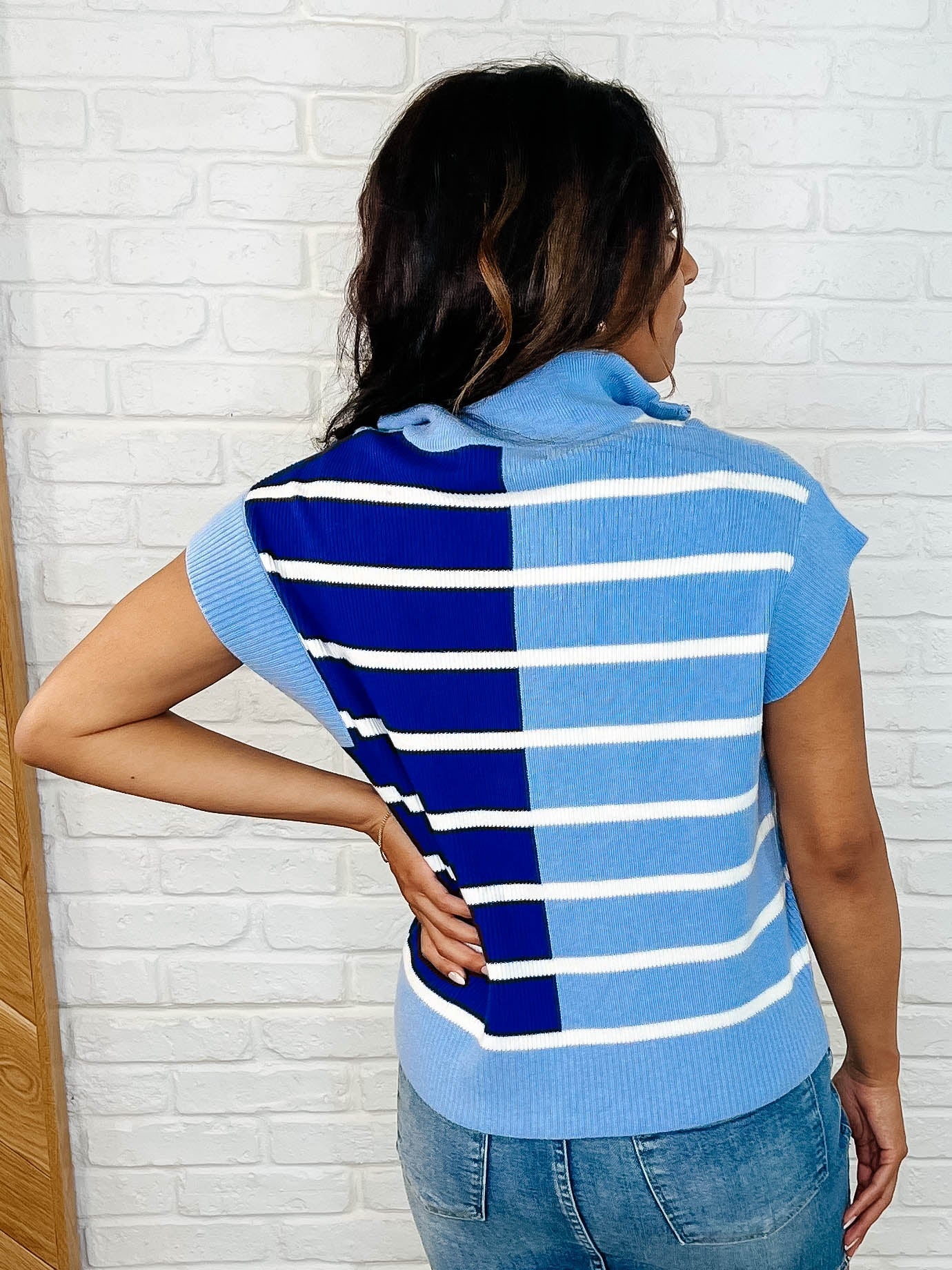 Lonely Traveler Men's Blue Striped Quarter Zip Fleece Vest - Lightweight Outdoor Hiking & Casual Layering