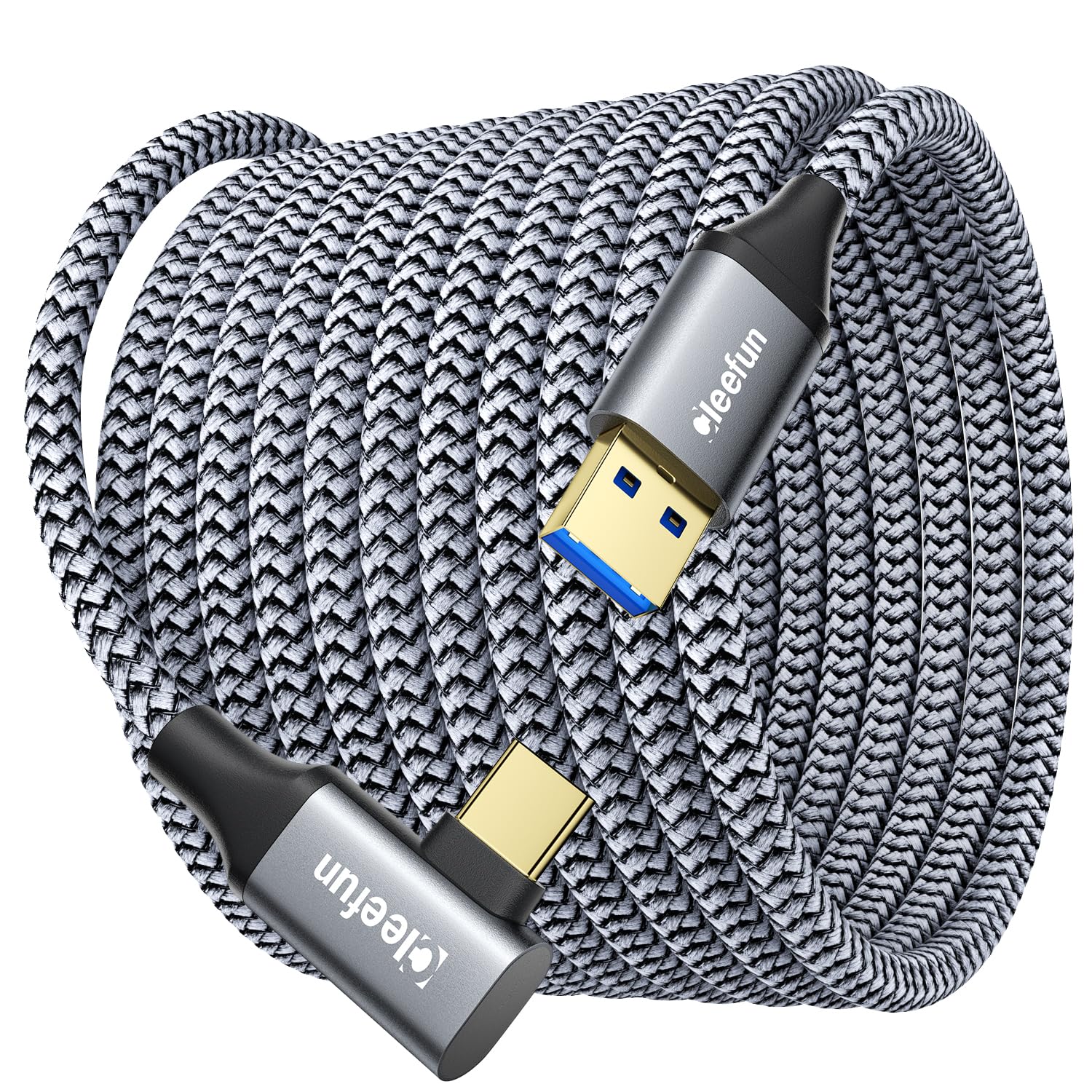 CLEEFUN 16ft Braided USB 3.0 to USB-C Cable for Meta/Oculus Quest 3, Quest 2 Pro & Pico 4 VR Headsets - 5Gbps High-Speed Data Transfer for PC VR Gaming & Virtual Reality Accessories - Perfect for Immersive Gaming & Extended Play Sessions