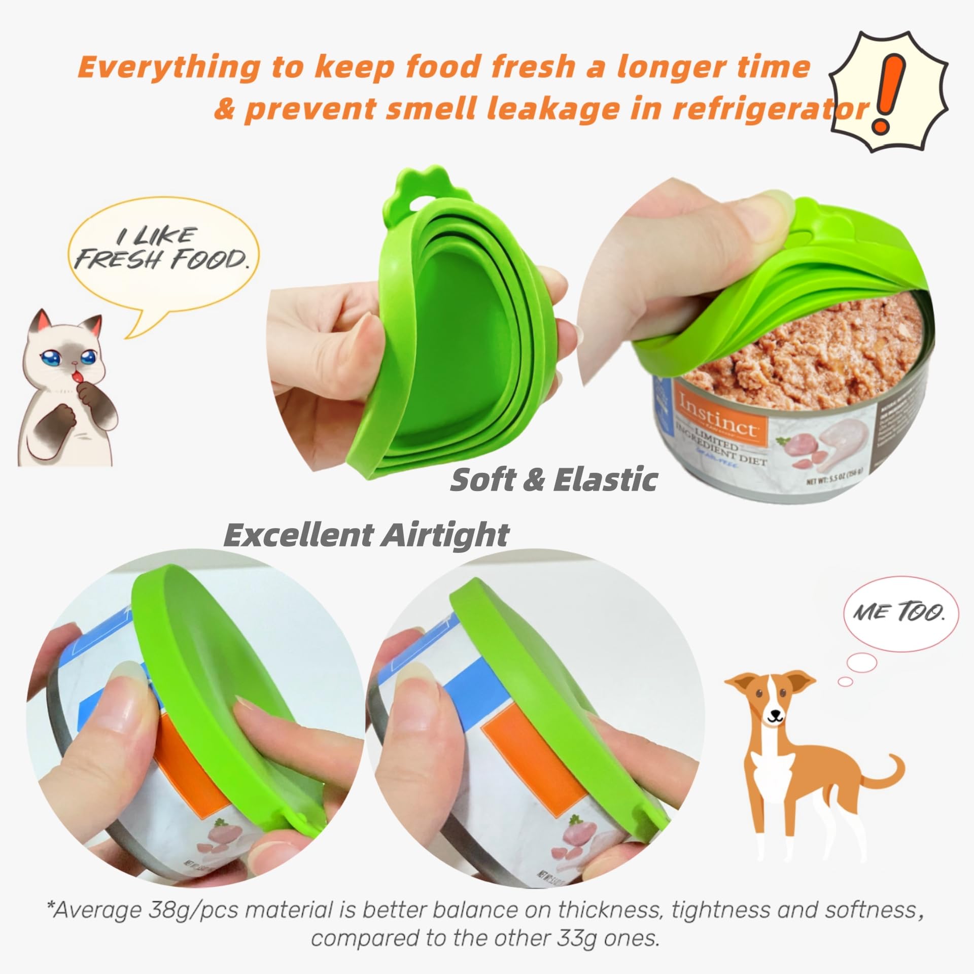 MoPawKT Silicone Dog Food Can Covers - 3 Sizes (2.6”/3”/3.4”) for 3-15oz Pet Food Cans - BPA Free Reusable Lids with Spoon - Perfect for Fresh Storage of Wet Cat & Dog Food at Home or Travel