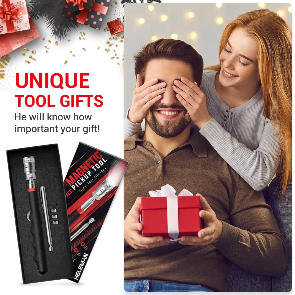 Magnetic Pickup Tool with LED Light - Telescoping Pick Up Tool Set for Hard to Reach Places | Perfect Christmas Stocking Stuffers, Birthday Gifts for Men, Dad, Husband | Workshop, Garage, DIY & Home Repair Essential Gadget