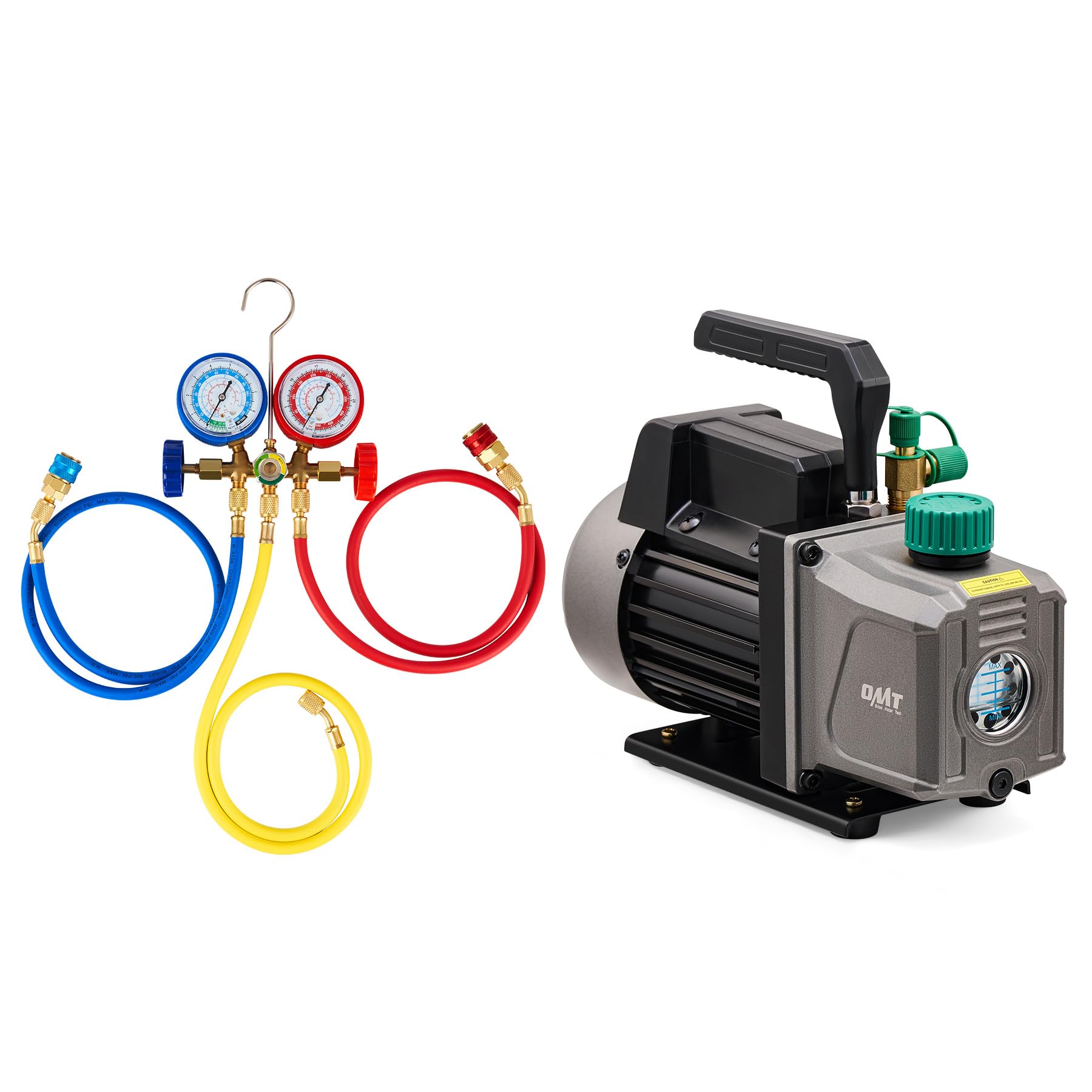 Orion Motor Tech AC Vacuum Pump Kit for R134A R12 R22 R502 Refrigerants - 4.5 CFM Automotive HVAC Vacuum Pump with Gauge Set - Perfect for Car AC Repair, Home Refrigeration & HVAC Maintenance