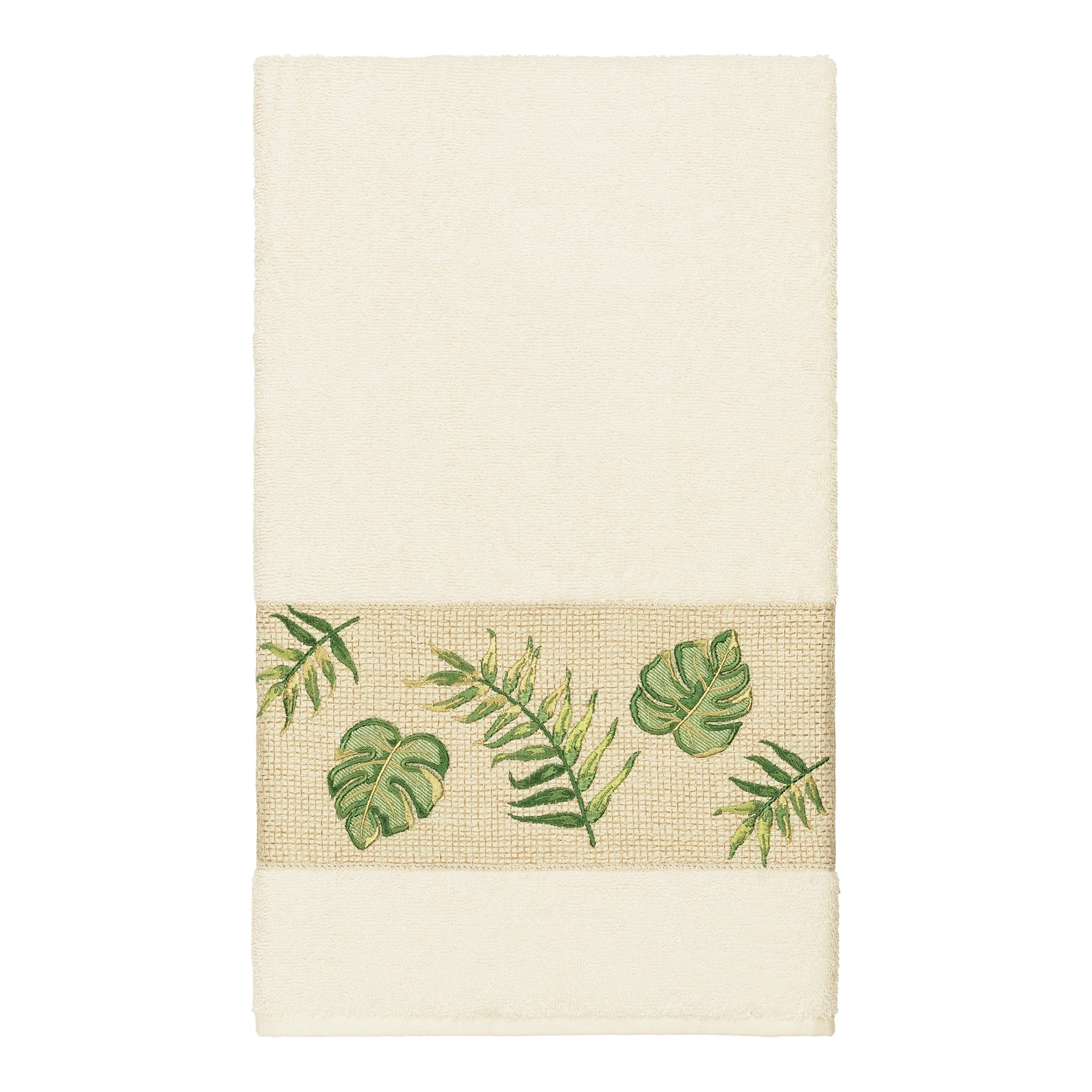 Premium Turkish Cotton Embroidered Palm Fronds 4-Piece Bath Towel Set - Soft & Absorbent for Spa, Beach & Luxury Home Decor