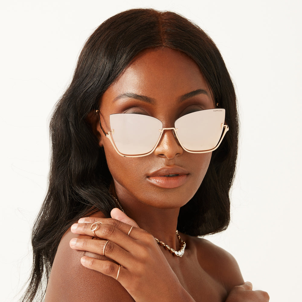 Vixen Rose Gold Frame & Lens Metal Cat Eye Sunglasses for Women - Stylish UV Protection Shades for Beach, Driving & Outdoor Fashion