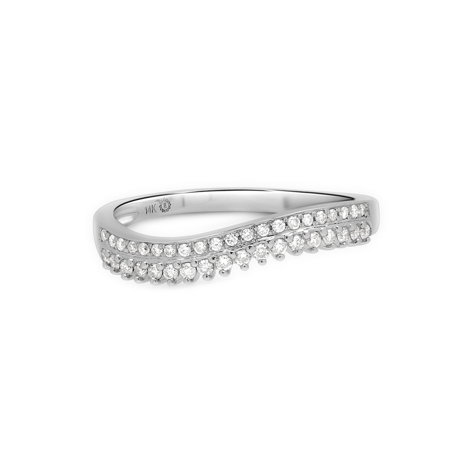 14K White Gold Double Row Diamond Curved Band Ring for Women - Elegant Stackable Wedding & Anniversary Gift for Her