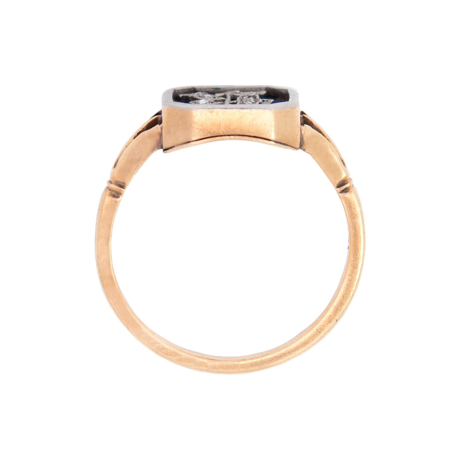 Exquisite Victorian 18K Gold Diamond & Enamel Cocktail Ring - Elegant Antique Jewelry for Women, Perfect for Weddings, Parties & Special Occasions
