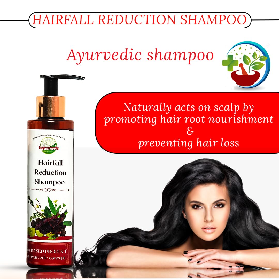 Kasturveda Hair Fall Reduction Shampoo 200ml - Anti Hair Loss Treatment for Dry & Frizzy Hair - Sulfate Free Shampoo for Women & Men - Perfect for Daily Use & Scalp Care