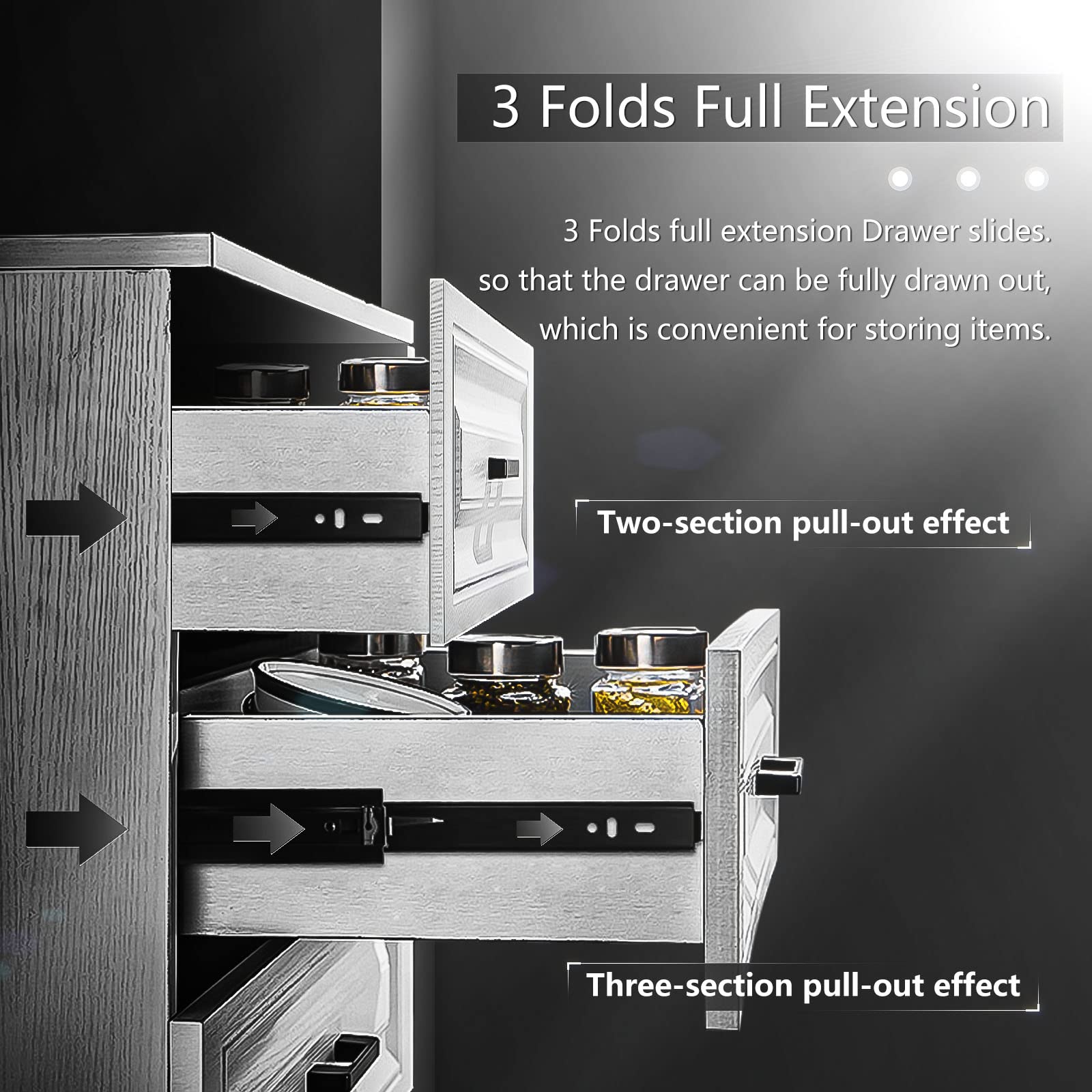 AOLISHENG 1 Pair Heavy Duty Full Extension Drawer Slides Rails - 8 10 12 14 16 18 20 22 24 Inch, 100 LB Load Capacity, Side Mount Ball Bearing Metal Runners for Dresser, File Cabinet, Trash Can, Kitchen Cabinets - Black    Perfect for DIY Furniture Projects, Home Office Storage, and Kitchen Organization