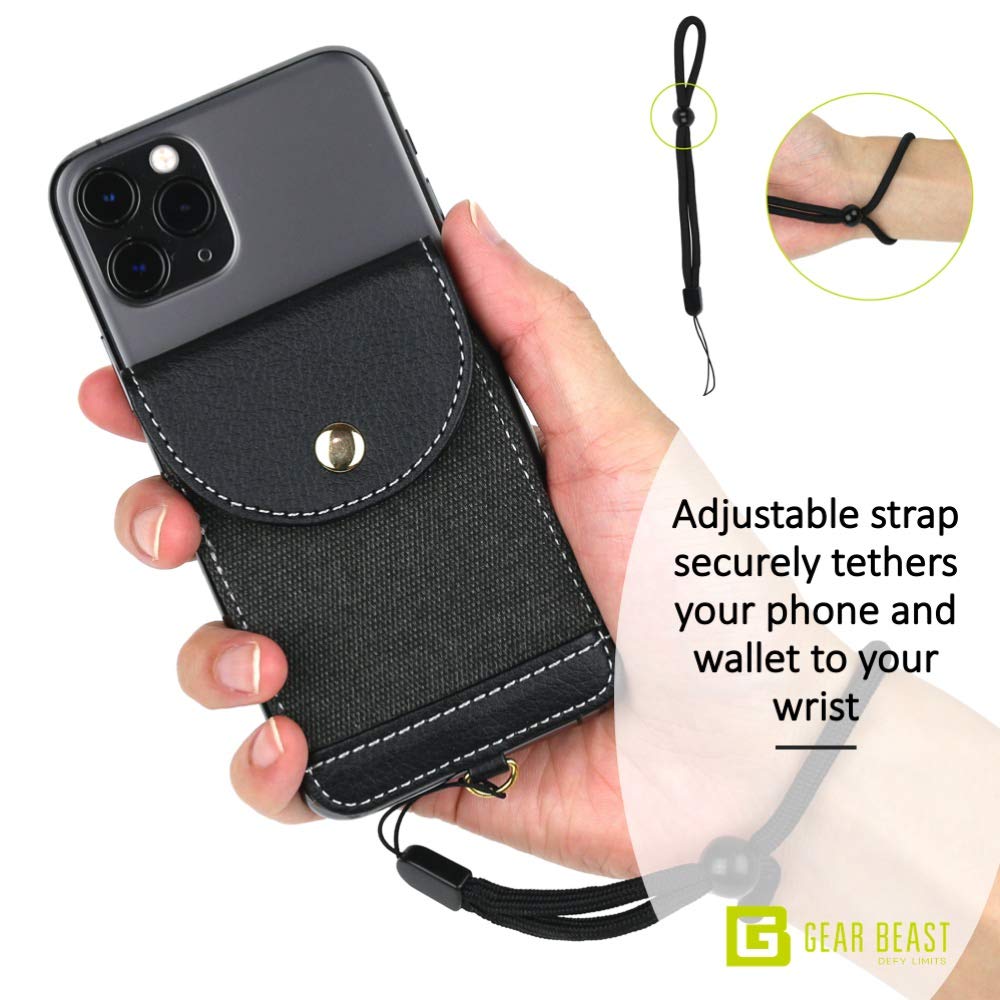 Stick On Phone Wallet with Wrist Strap - RFID Blocking Credit Card Holder for iPhone, Galaxy & Most Smartphones (Navy) | Perfect for Hands-Free Shopping, Travel & Everyday Use