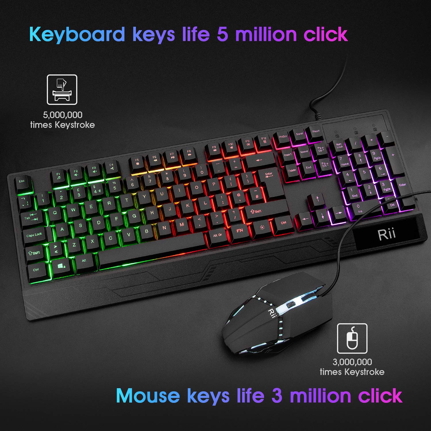 Rii RGB Backlit Gaming Keyboard and Mouse Combo for PC, PS4, Xbox - UK Layout | Perfect for Gaming, Office Work & Home Computer Use