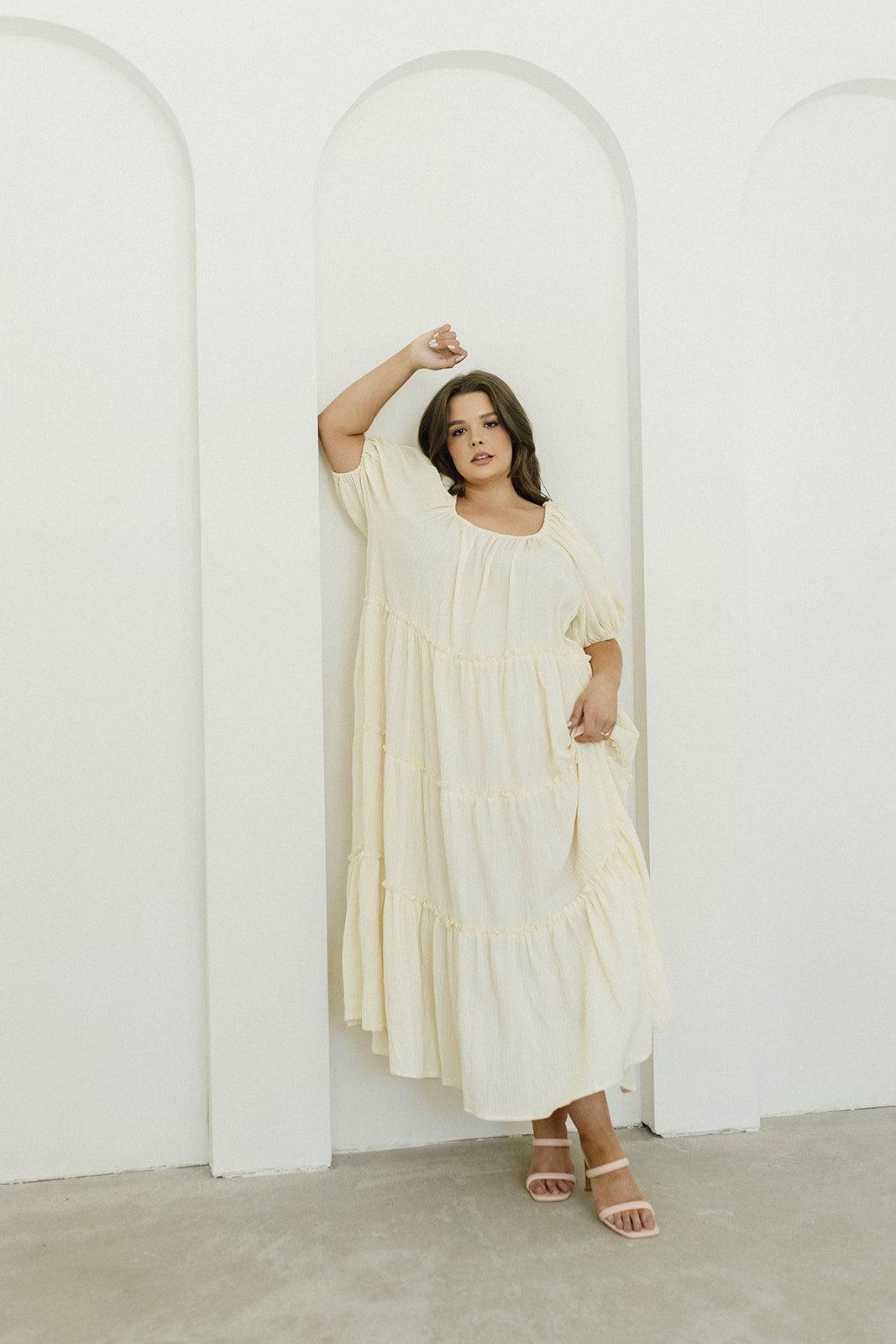 Eva Puffed Sleeve Maxi Dress in Cream - Bump Friendly Maternity Dress with Inclusive Sizing (S-3XL) | Perfect for Weddings, Baby Showers & Summer Vacations
