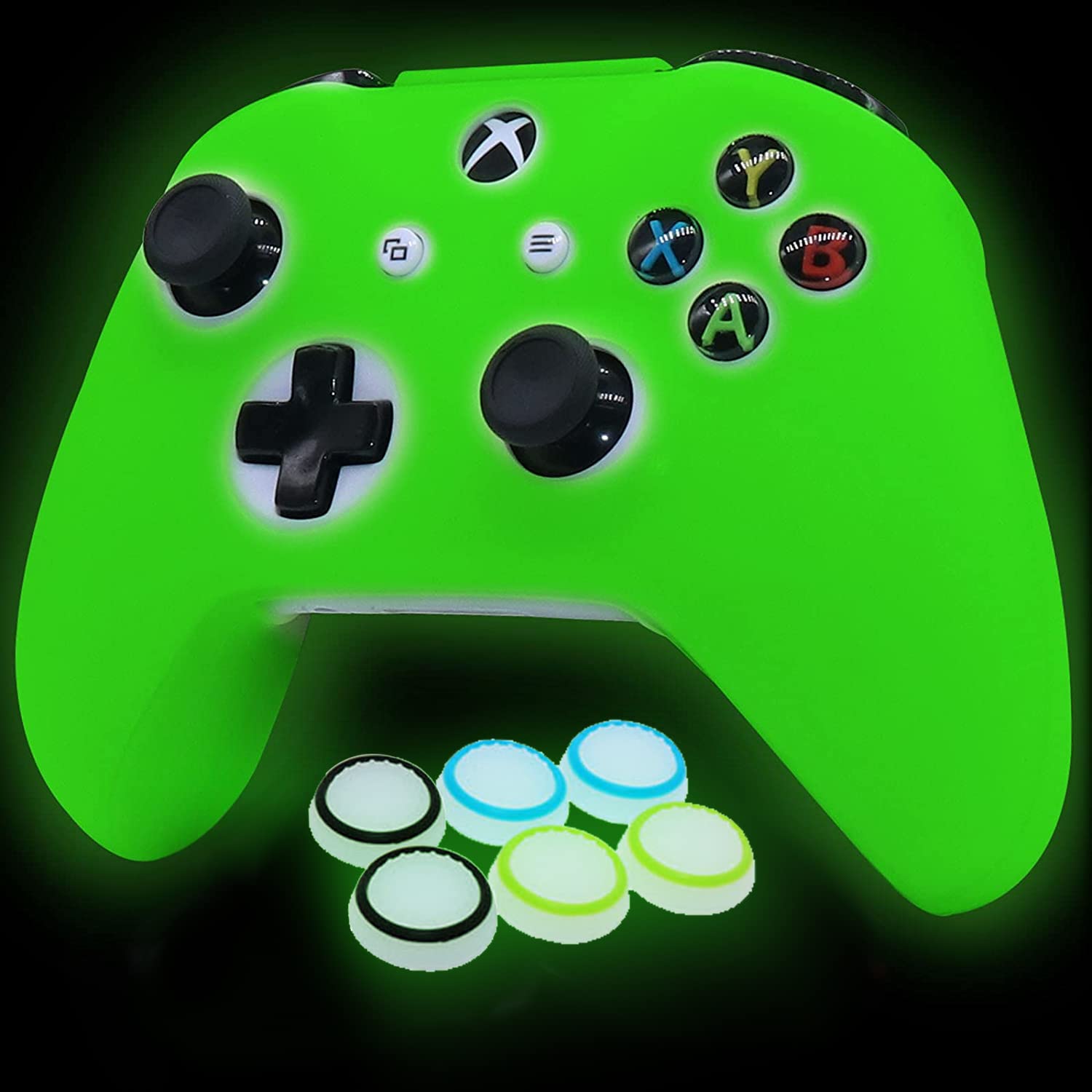 Premium Glow in The Dark Silicone Grip Cover for Xbox One S Controller - Protective Skin with 6 Bonus Grips (Not Compatible with Xbox Series) | Gaming Accessories for Enhanced Comfort & Night Play