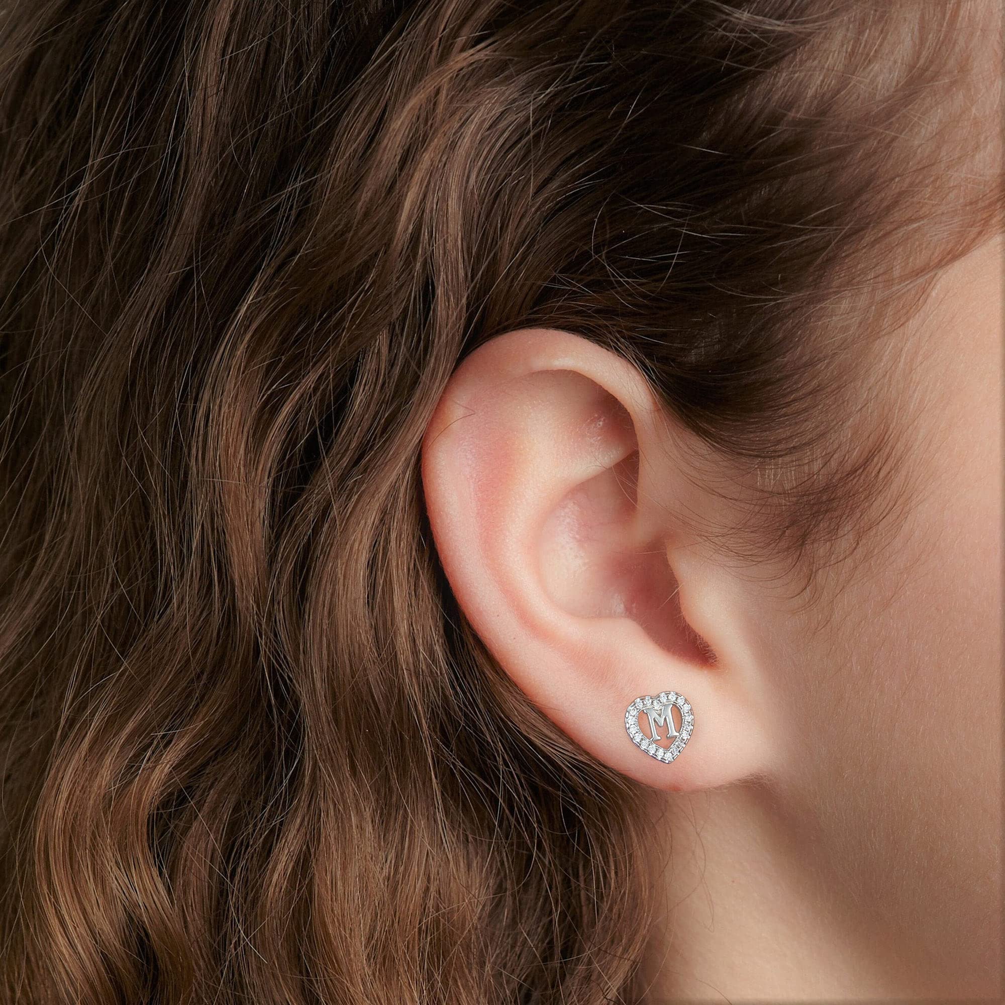 Sterling Silver Initial Heart Stud Earrings for Girls - Hypoallergenic, Non-Tarnish Rose Gold/Silver Post Earrings for Kids, Teens & Babies | Perfect Gift Jewelry for Birthdays, Valentine's Day & Special Occasions