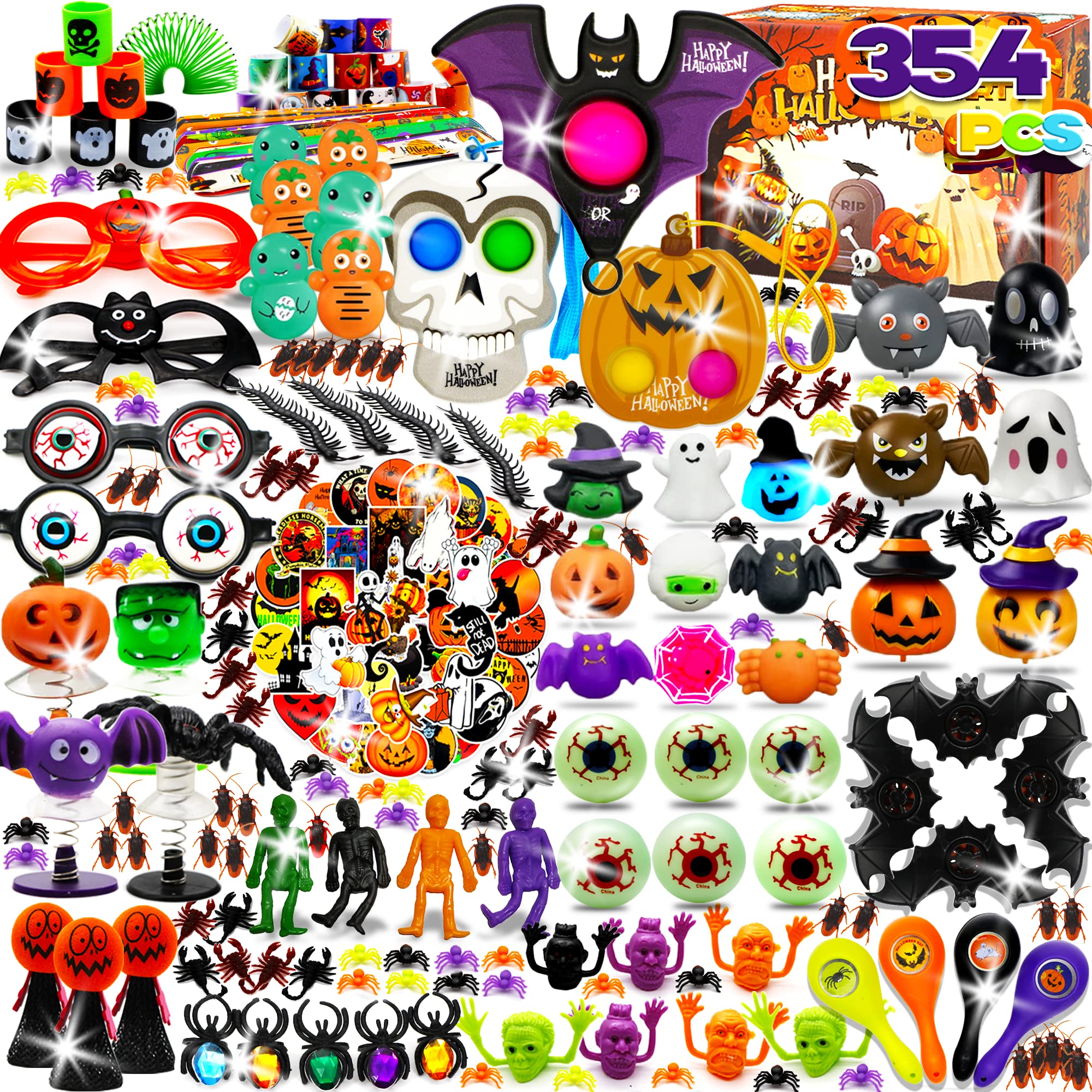 354PCS Halloween Party Favors Toy Assortment for Kids - Bulk Fidget Toys Pack, Stocking Stuffers, Treasure Box Fillers, Carnival Prizes, Classroom Rewards & Pinata Fillers for Boys and Girls - Perfect for Trick or Treat, Birthday Parties & School Events