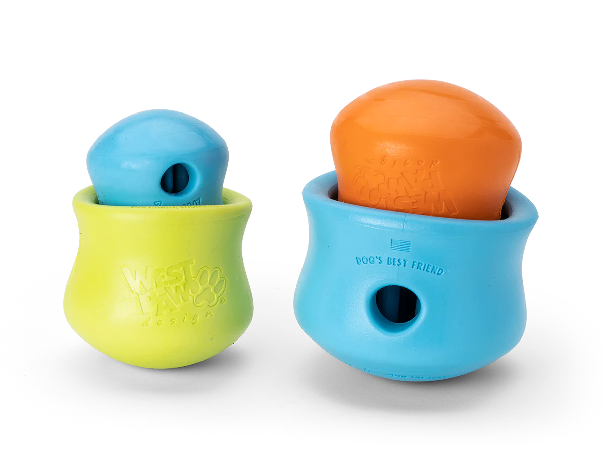 West Paw® TOPPL Puzzle Feeder Dog Toy in Blue - Interactive Treat Dispenser for Mental Stimulation & Slow Feeding - Perfect for Small to Medium Dogs at Home or Outdoors