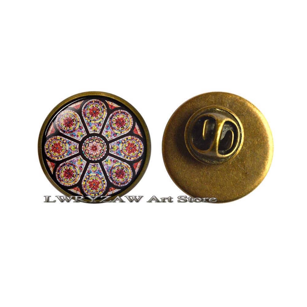 Notre Dame Cathedral Rose Window Stained Glass Brooch Pin - Vintage Inspired Jewelry, Rose Design Brooch, Elegant Lapel Pin M334 - Perfect for Weddings, Parties, and Collectors