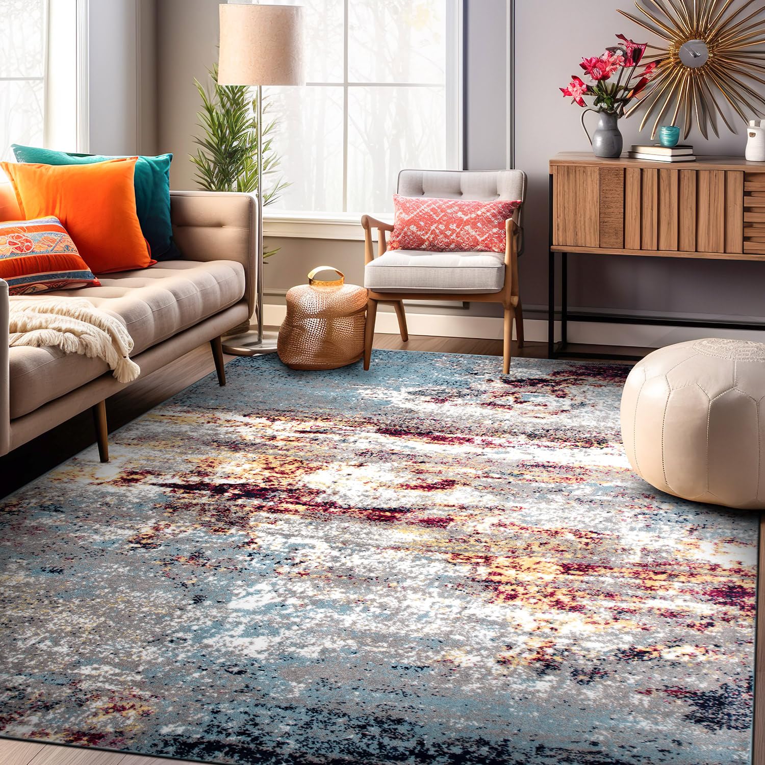 Distressed Abstract Watercolor Area Rug 7'10