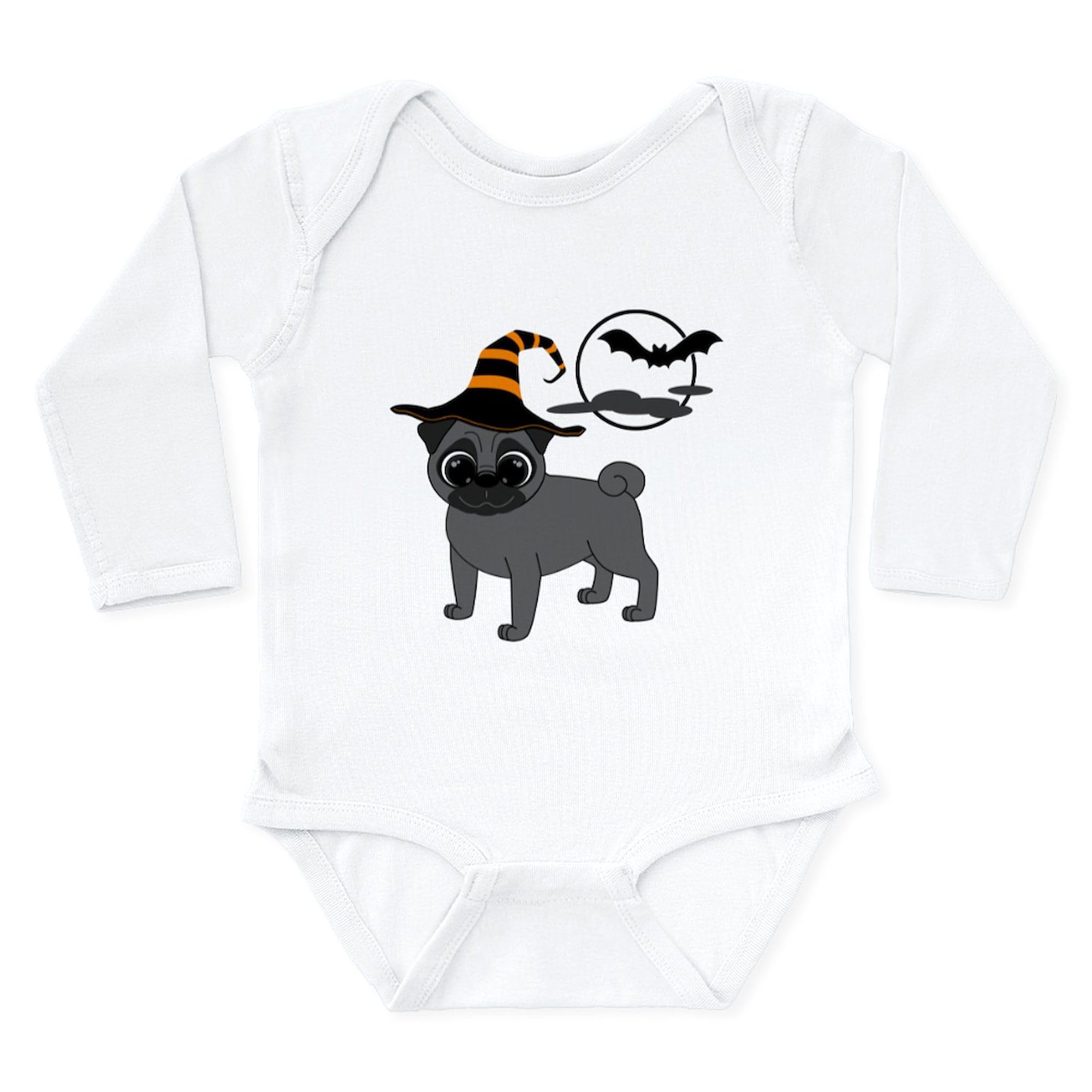 Bewitched Black Pug Long Sleeve Baby Bodysuit - Cute Infant Romper for Boys & Girls - Perfect for Halloween, Pet Lovers & Family Photo Outfits