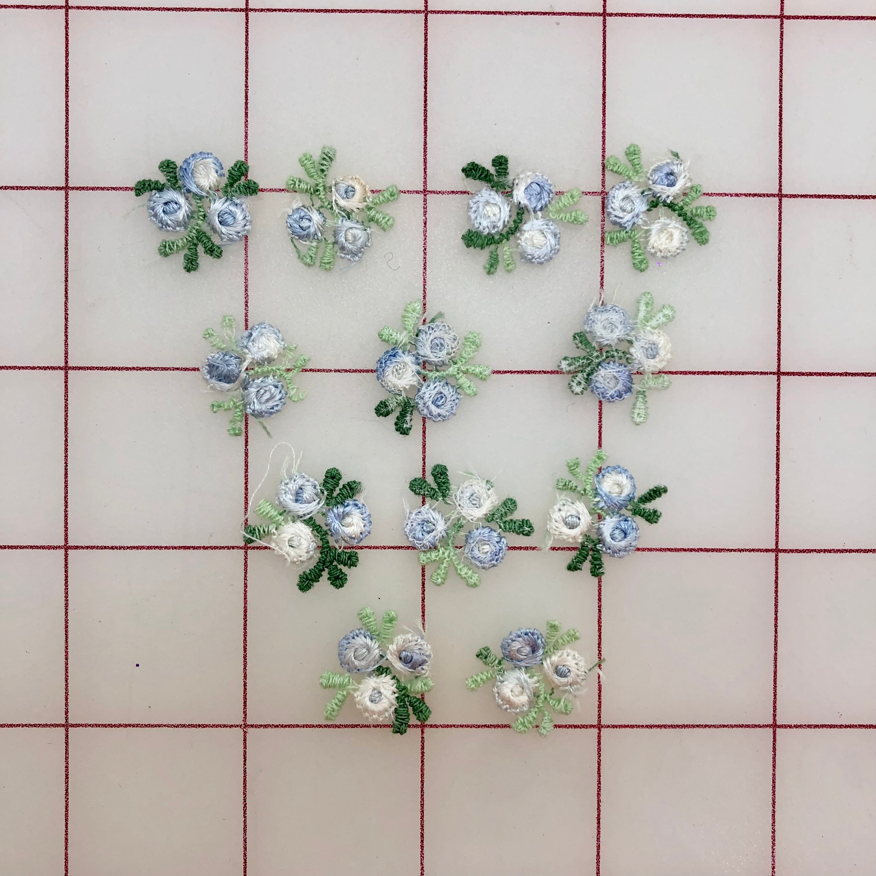 12 Pack Tiny Periwinkle, Ivory & Green Embroidered Floral Motifs - Perfect for DIY Crafts, Scrapbooking & Home Decor