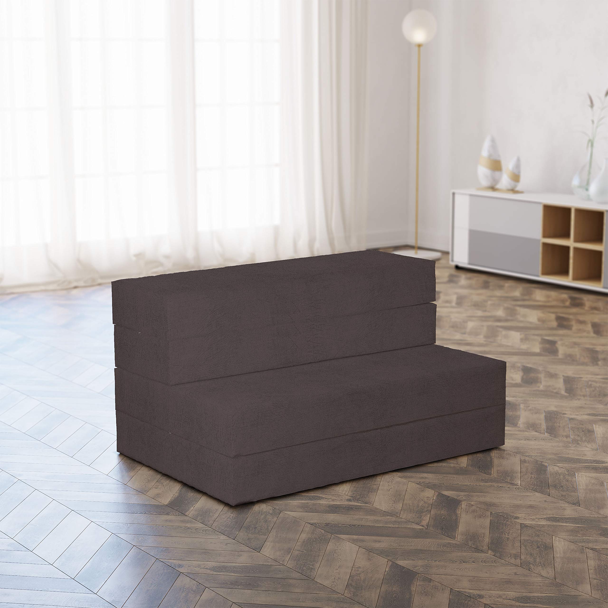 Ambesonne Faux Suede Foldable Mattress - Digital Print Grunge Texture Queen Size | Portable Lightweight Futon Mat for Guest Bed, Camping & Dorm Rooms | Dark Taupe Sleeping Pad for Home, Travel & Outdoor Use